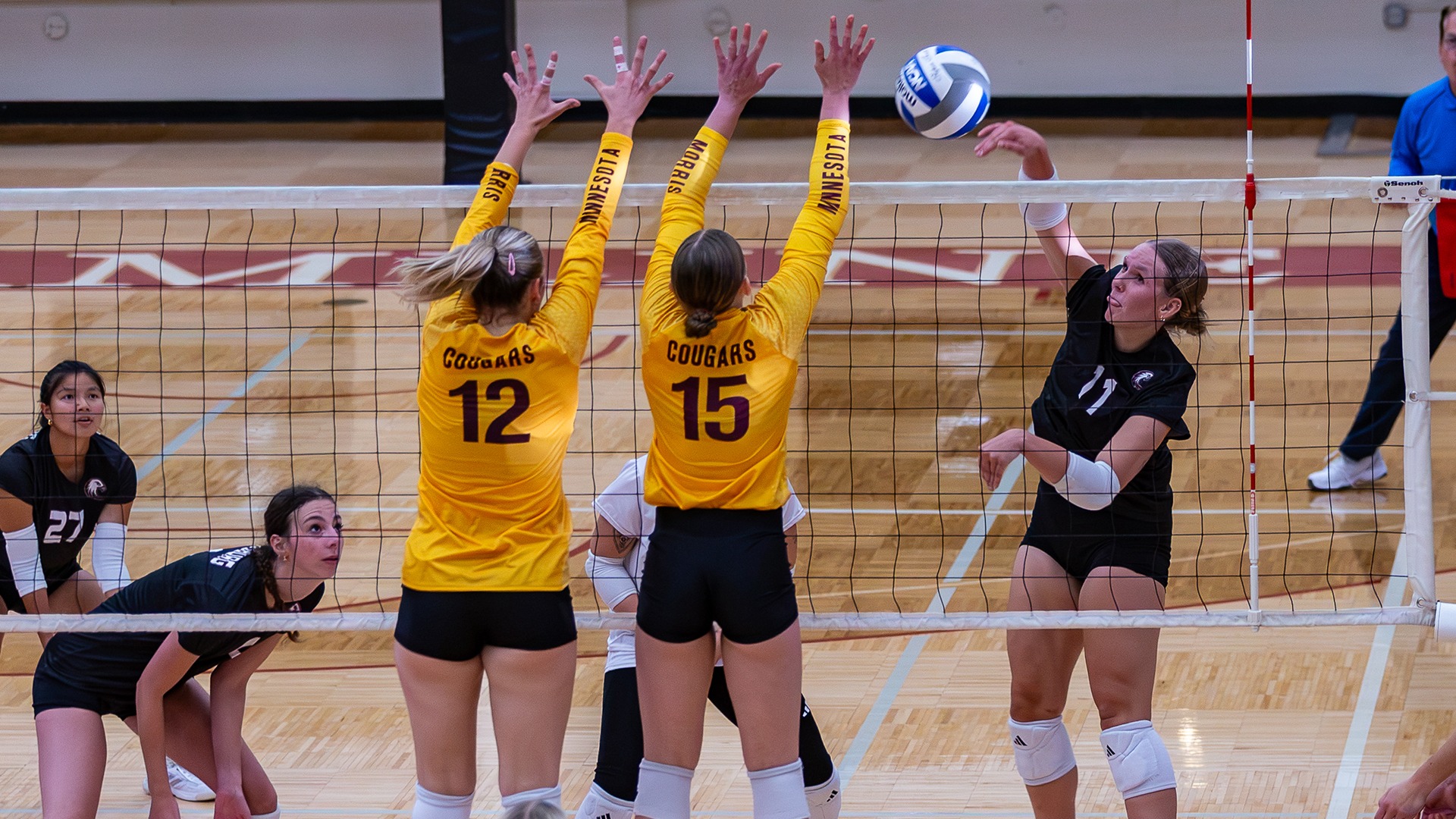 Aloaha Ricke attacks the ball during a 2026 Augsburg volleyball match.