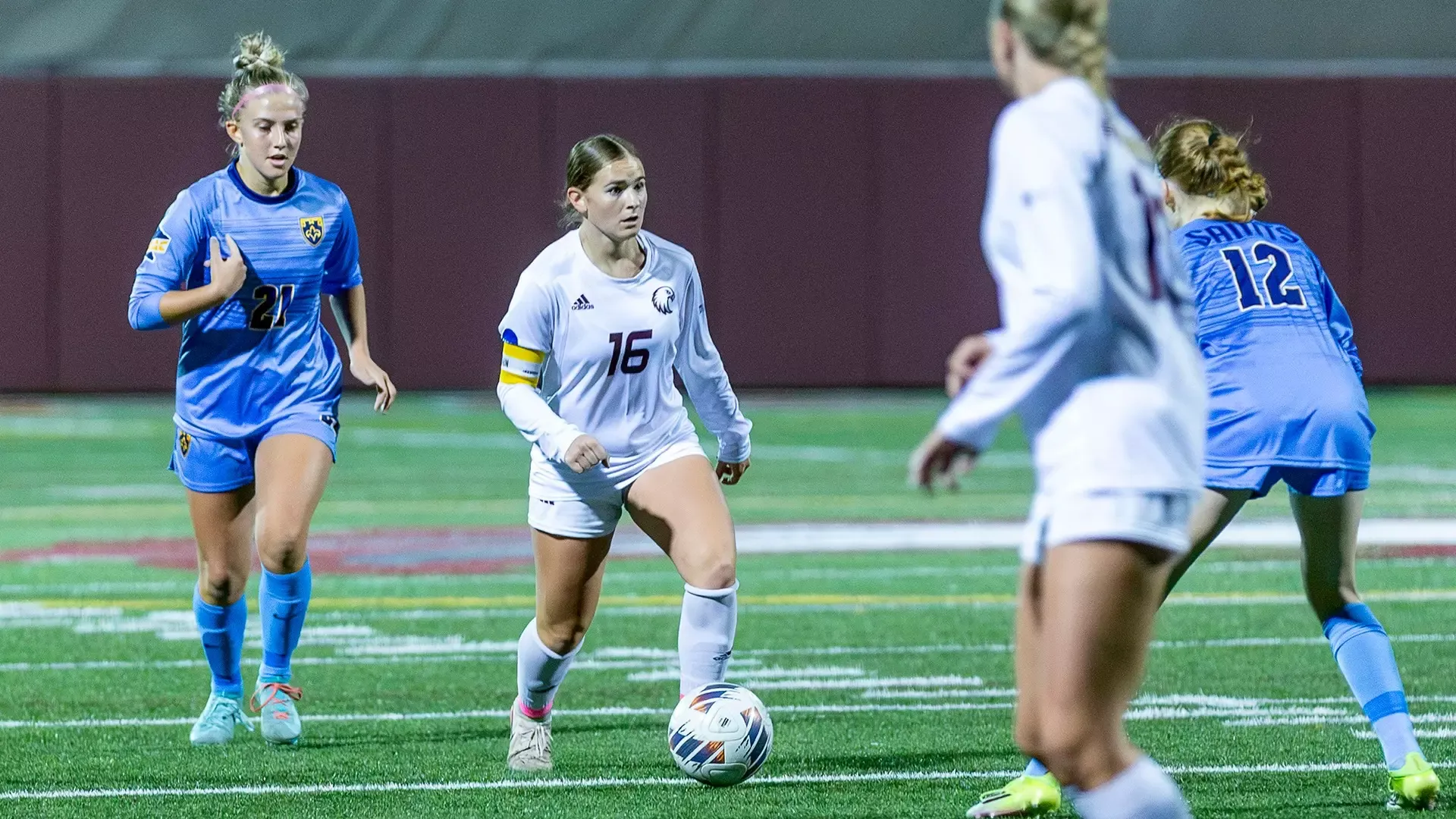 McKenna Nachreiner handles the ball during a 2026 Augsburg women's soccer game.