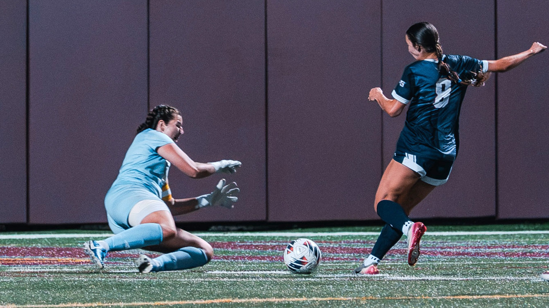 Claire Smothers makes a save during a 2026 Augsburg women's soccer game.