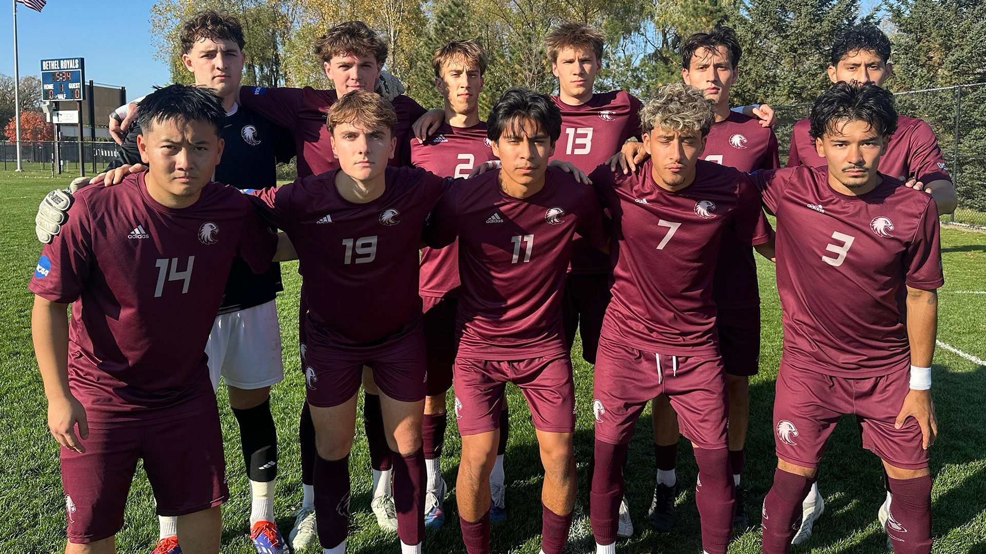 Augsburg men's soccer's starting 11 for its 2026 game at Bethel.