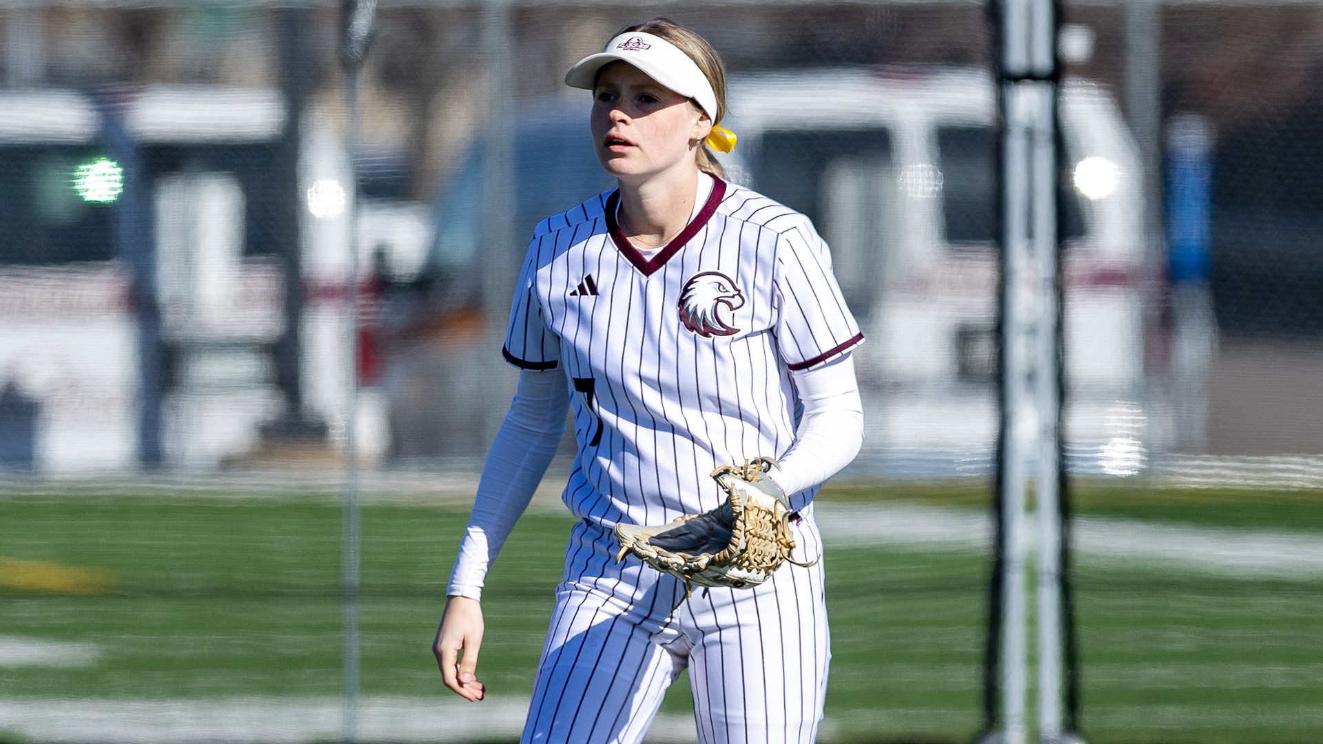 Teron Ormond-Miller gets set for action during a 2025 Augsburg softball game.