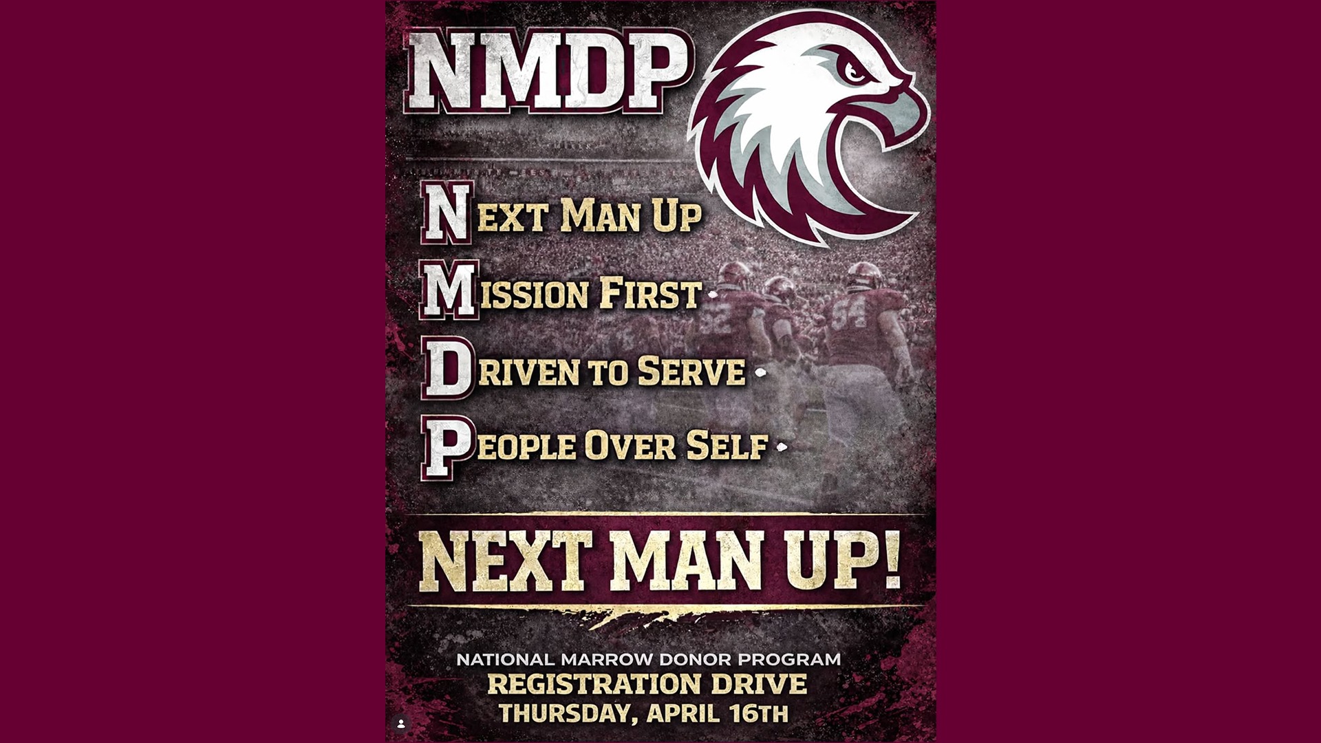 A shot of a football game. On the photo are the Augsburg eagle logo, and the text: 