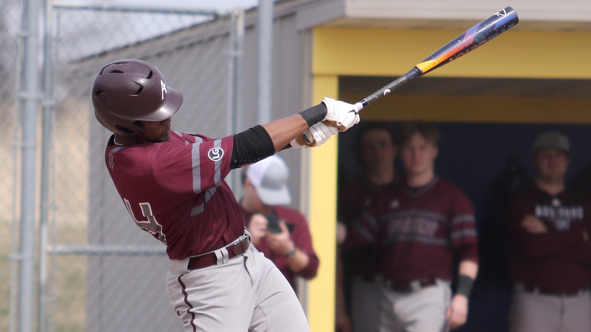 Aaron Jones swings at a pitch during a 2026 Augsburg baseball game.
