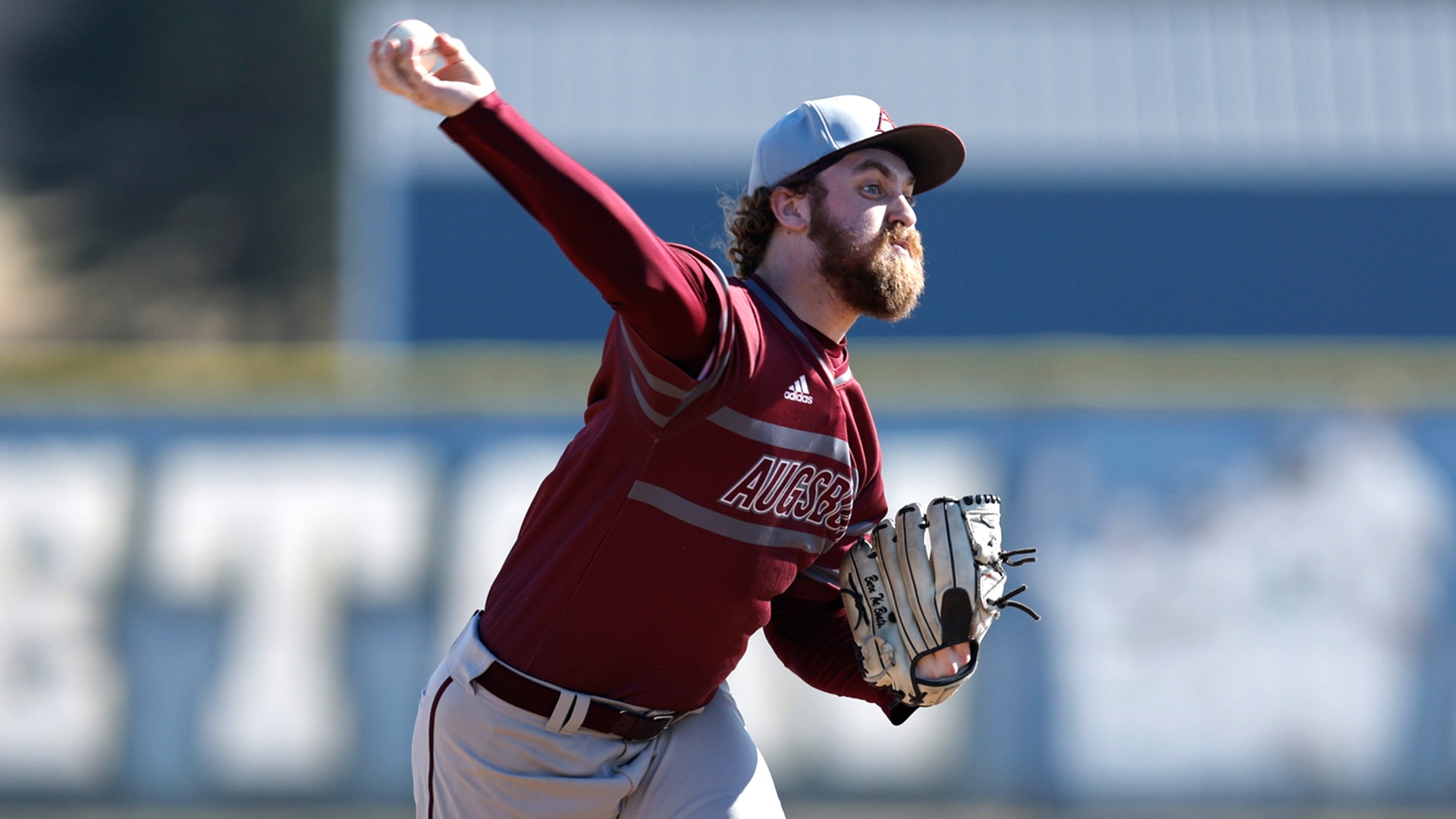 Manny Weiss delivers a pitch during a 2025 Augsburg baseball game.