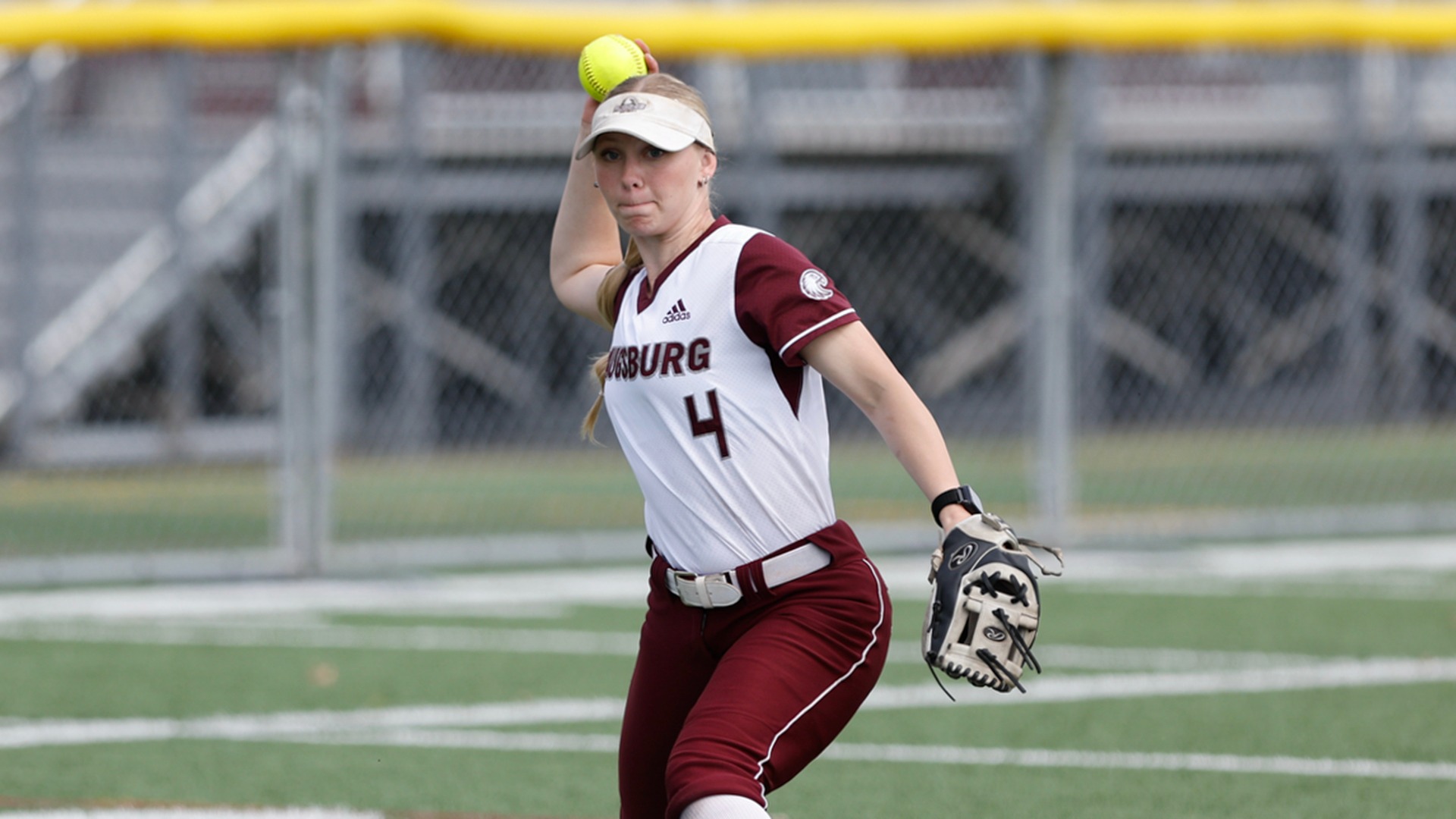 Megan Gissler gets set to throw the ball during a 2026 Augsburg softball game.