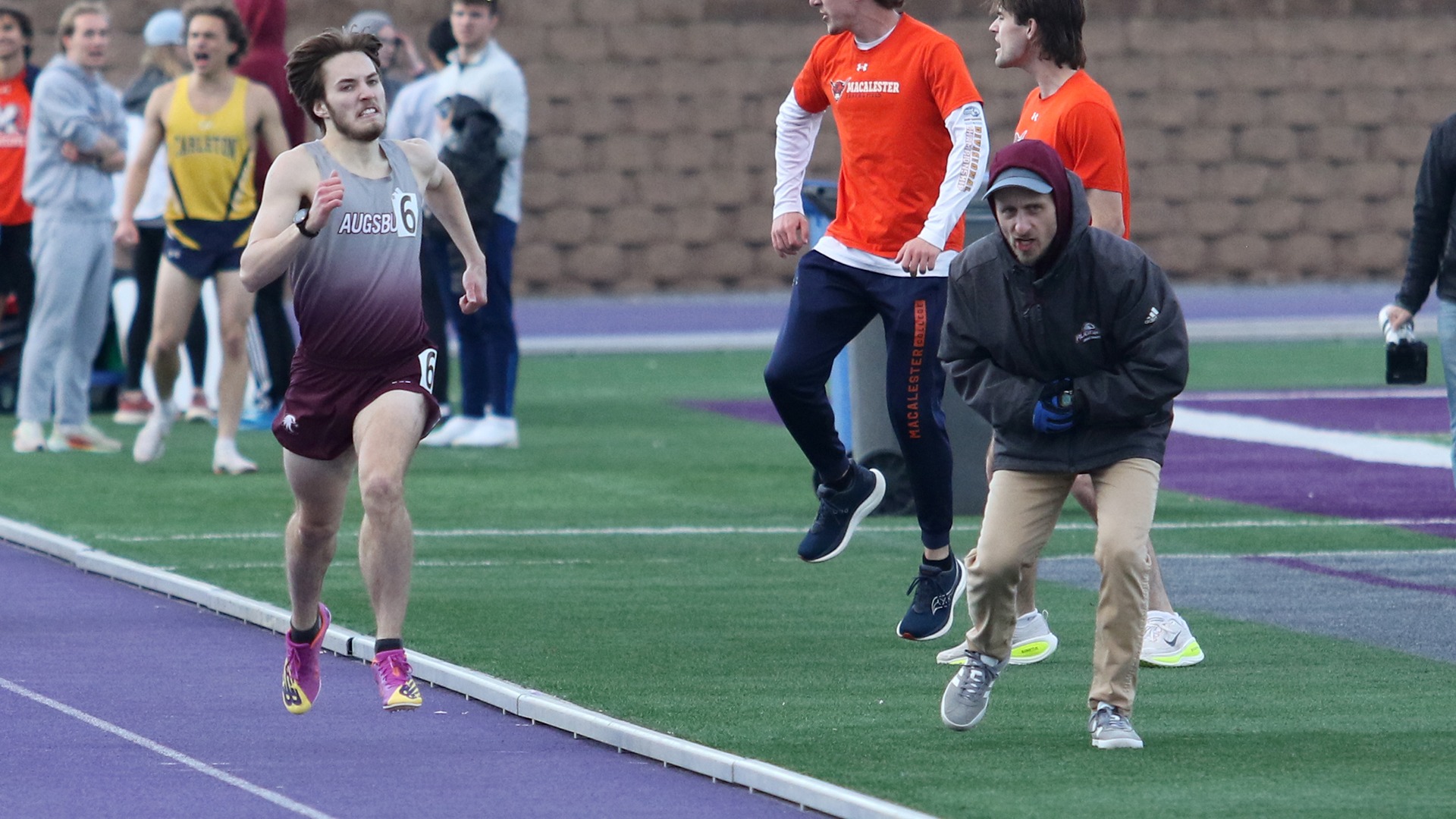 Henry Nelson runs during a 2026 Augsburg men's track and field meet.