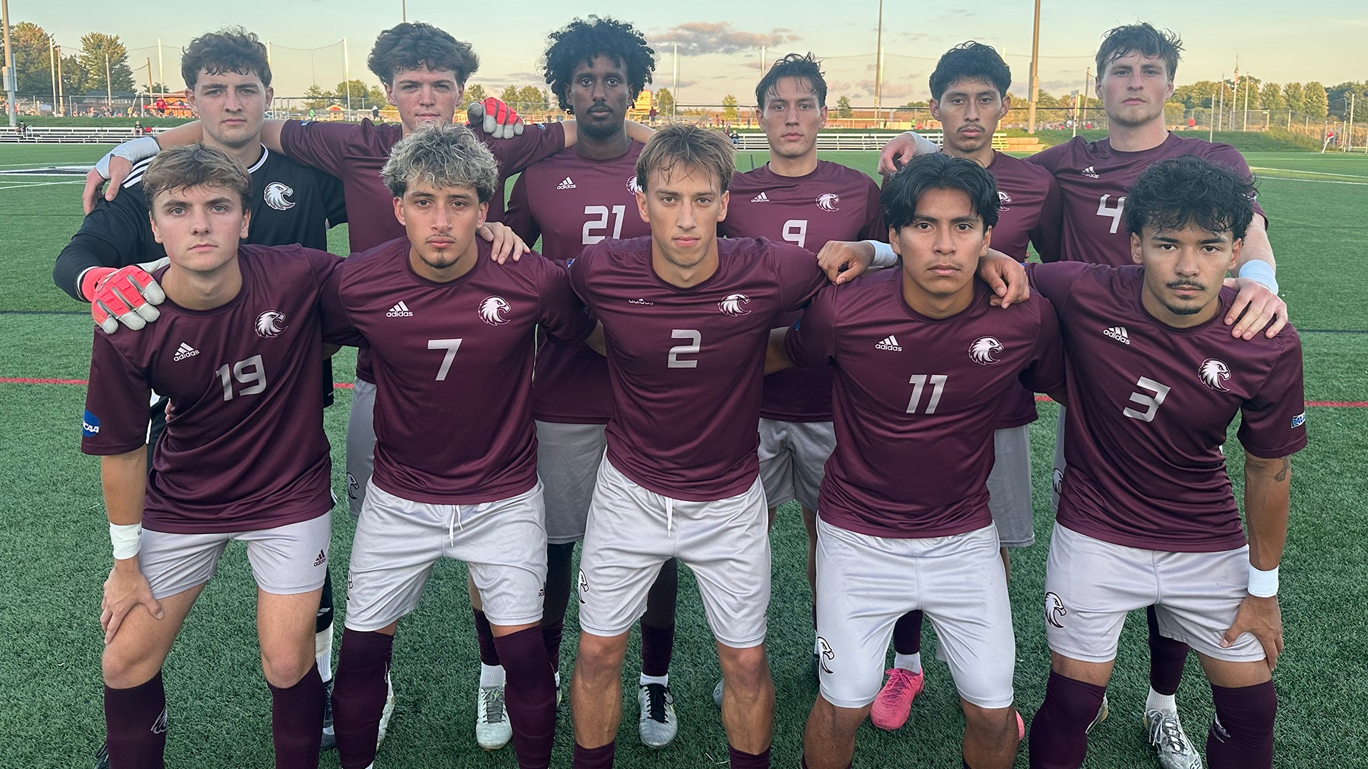 Augsburg men's soccer's starting 11 for its 2026 game against Edgewood.
