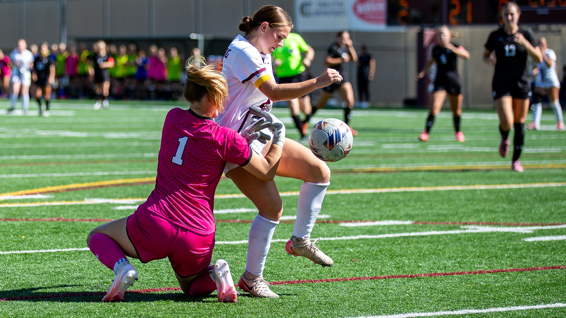 McKenna Nachreiner attacks the ball during a 2026 Augsburg women's soccer game.