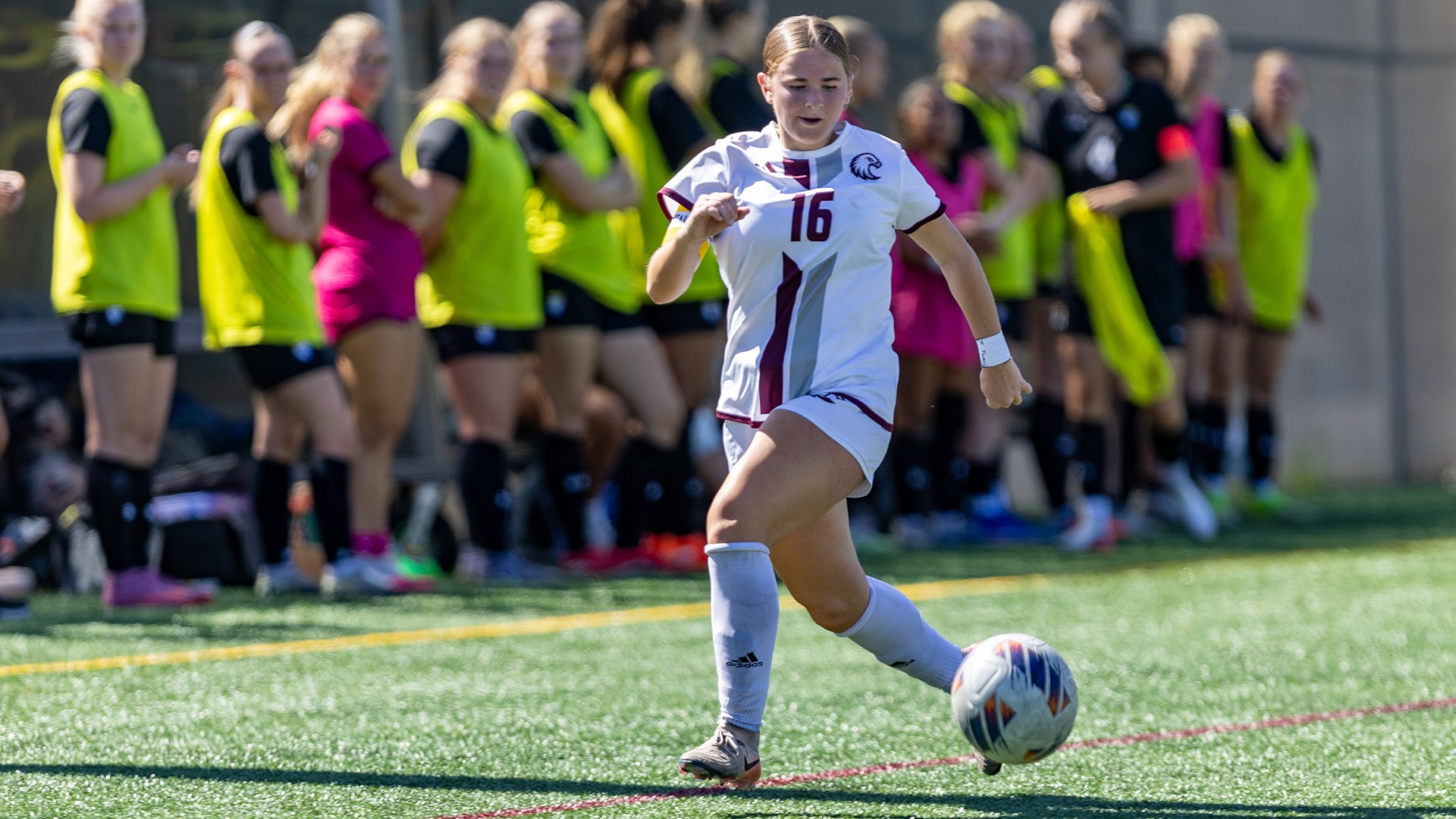 McKenna Nachreiner handles the ball during a 2026 Augsburg women's soccer game.