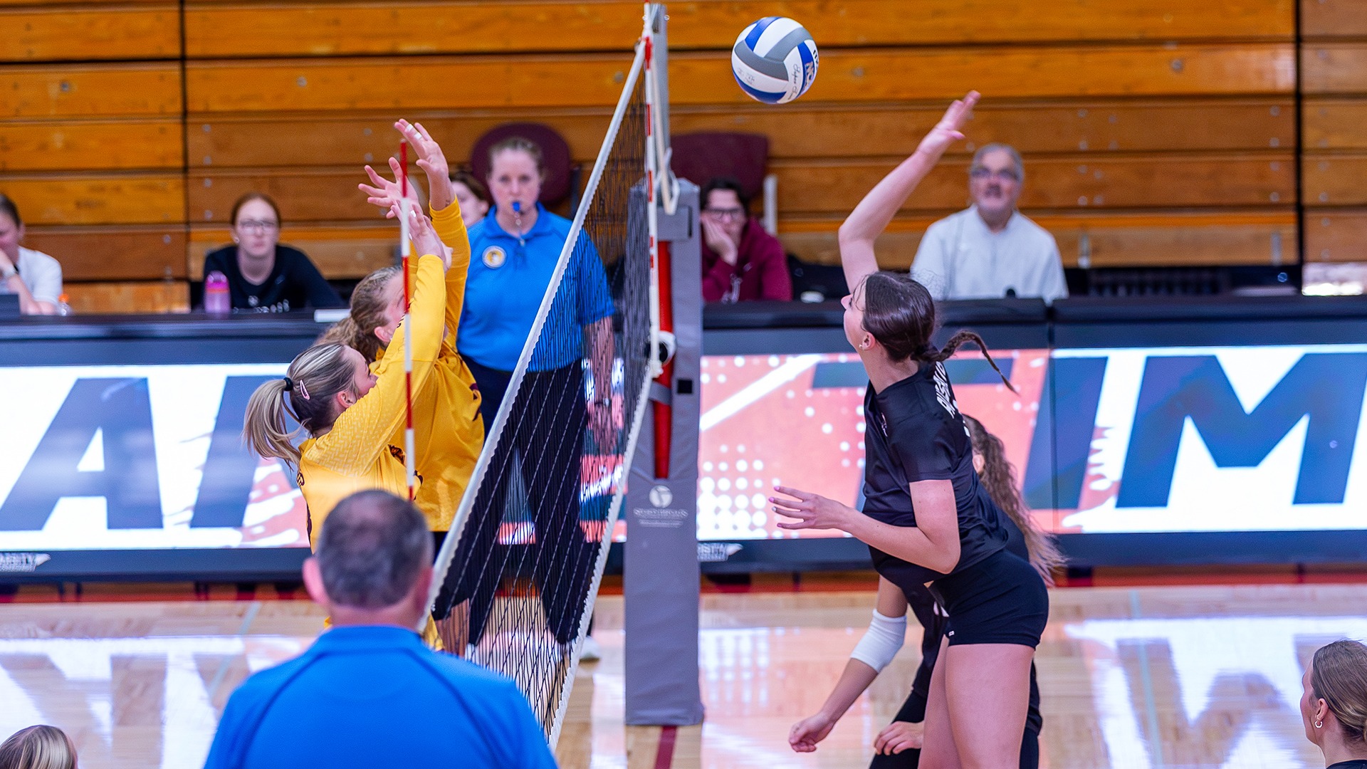 Gwynn Gorter attacks the ball during a 2026 Augsburg volleyball match.