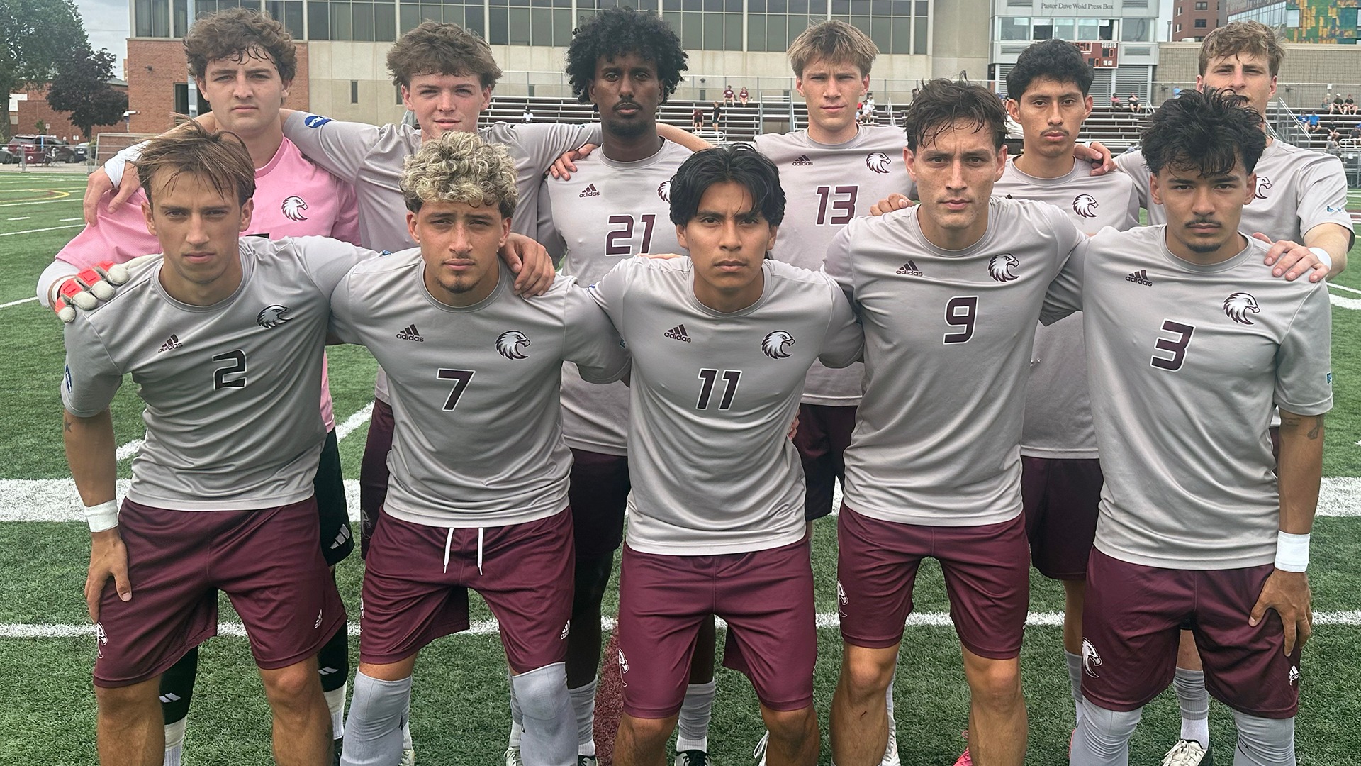 Augsburg men's soccer's starting 11 for its 2026 game against Luther.