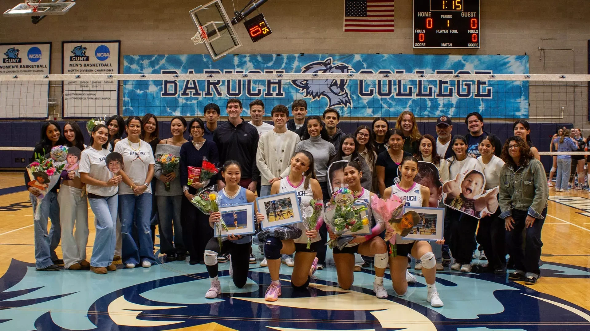 2026 Baruch Bearcats Athletic Appreciation Night for Women's Volleyball honoring Pei Qiong Ren, Maria Zecchinel, Karen Pozo Castro, and Karolina Lundqvist for their contributions to the women's volleyball program.  