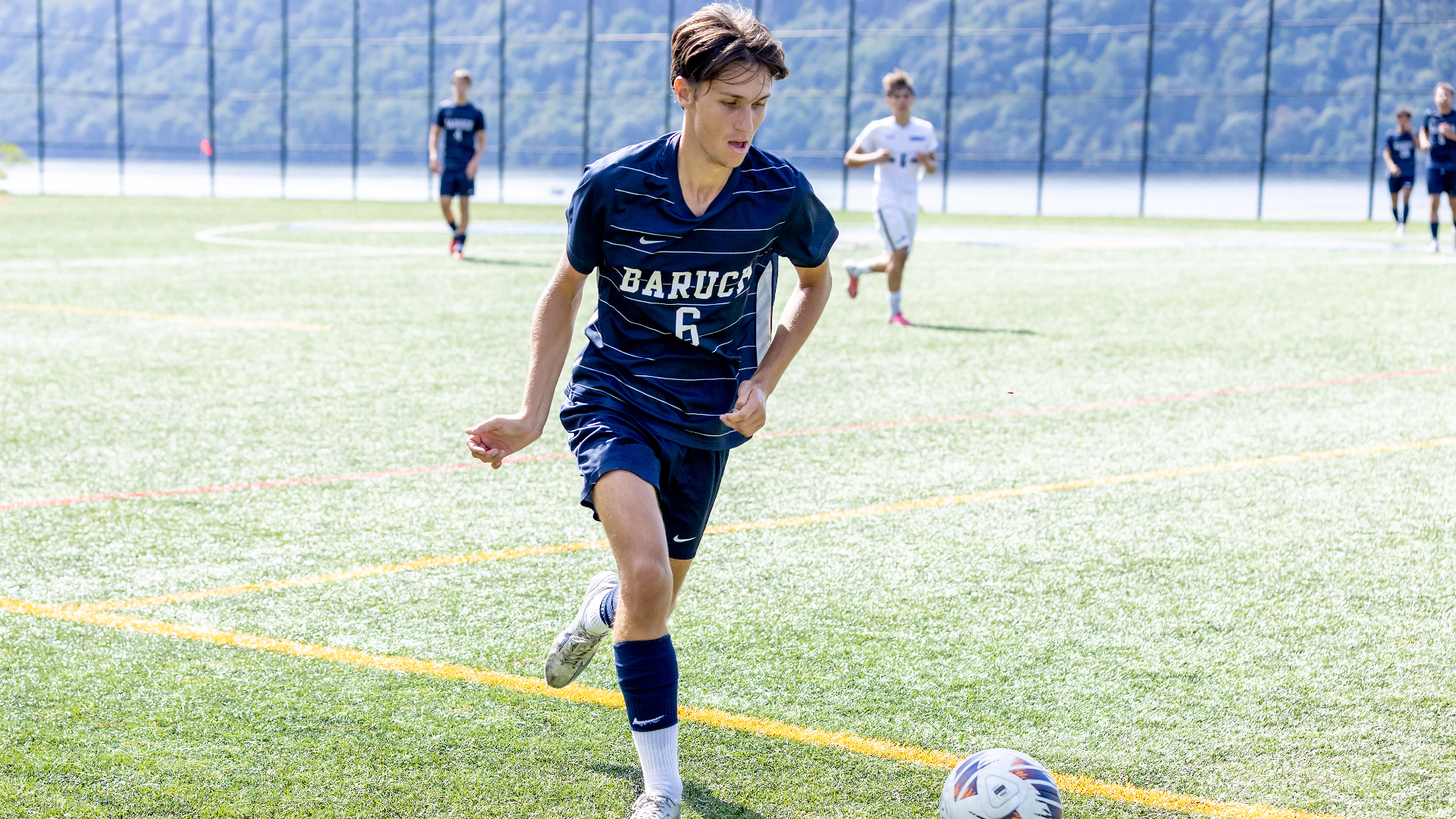 Ardin Cobovic attacks against the Mount Saint Vincent defense. 
