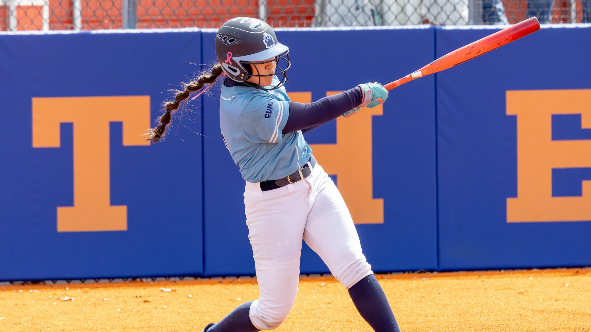 Mina Barriga smacks a double to right field. 