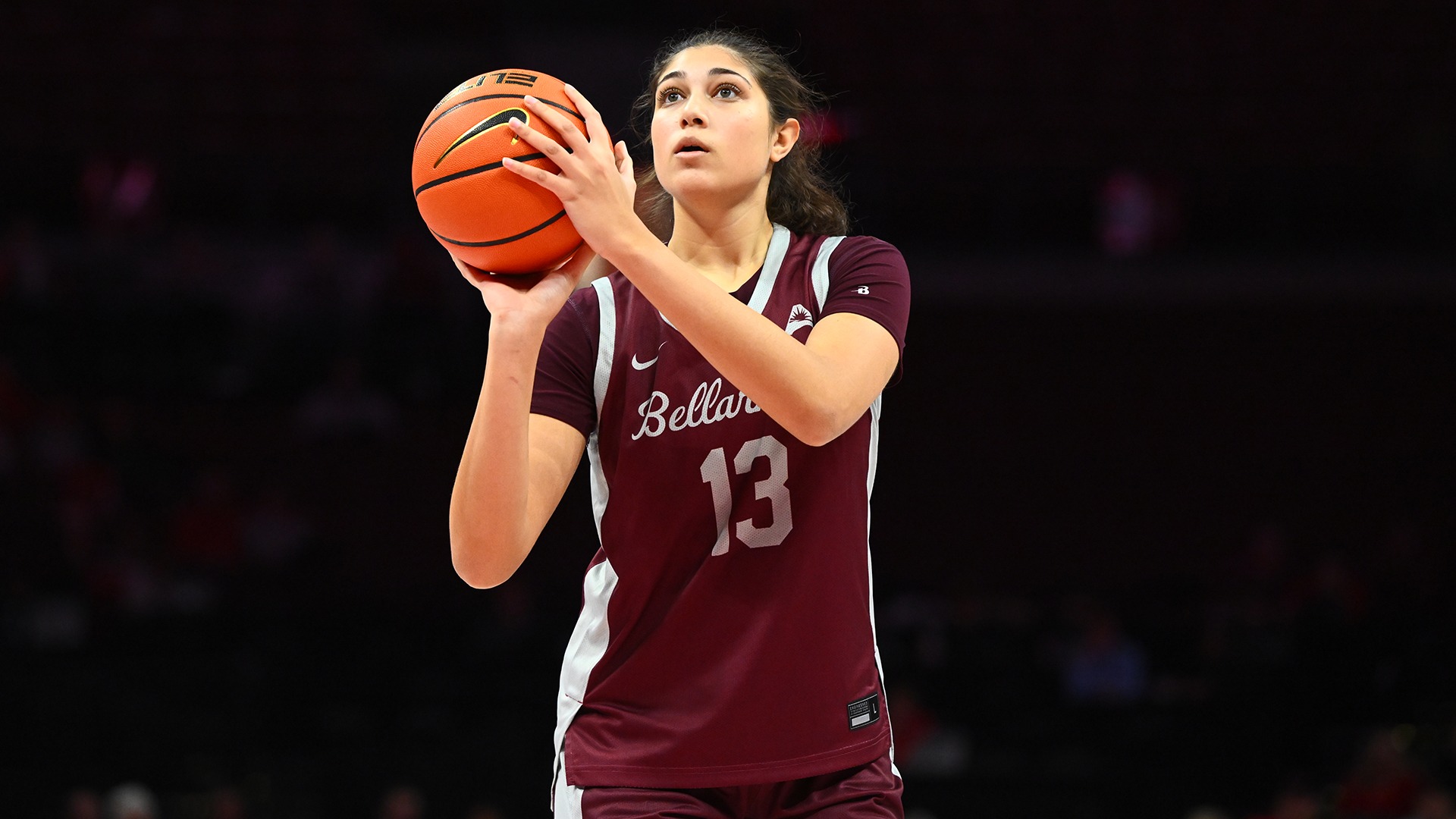 Haya Abdel Aal gets set to shoot a free throw in a game this season.
