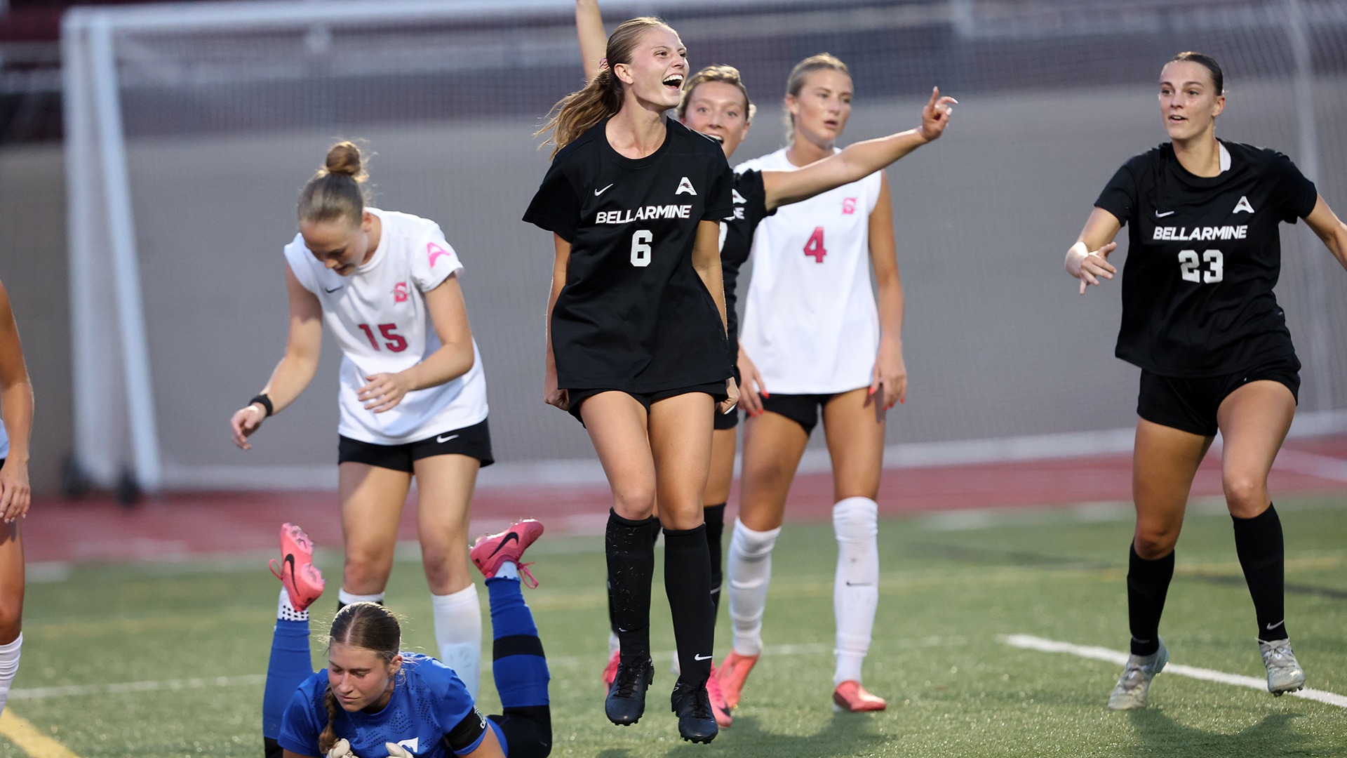 Ella Flynn celebrates a goal against Stetson.