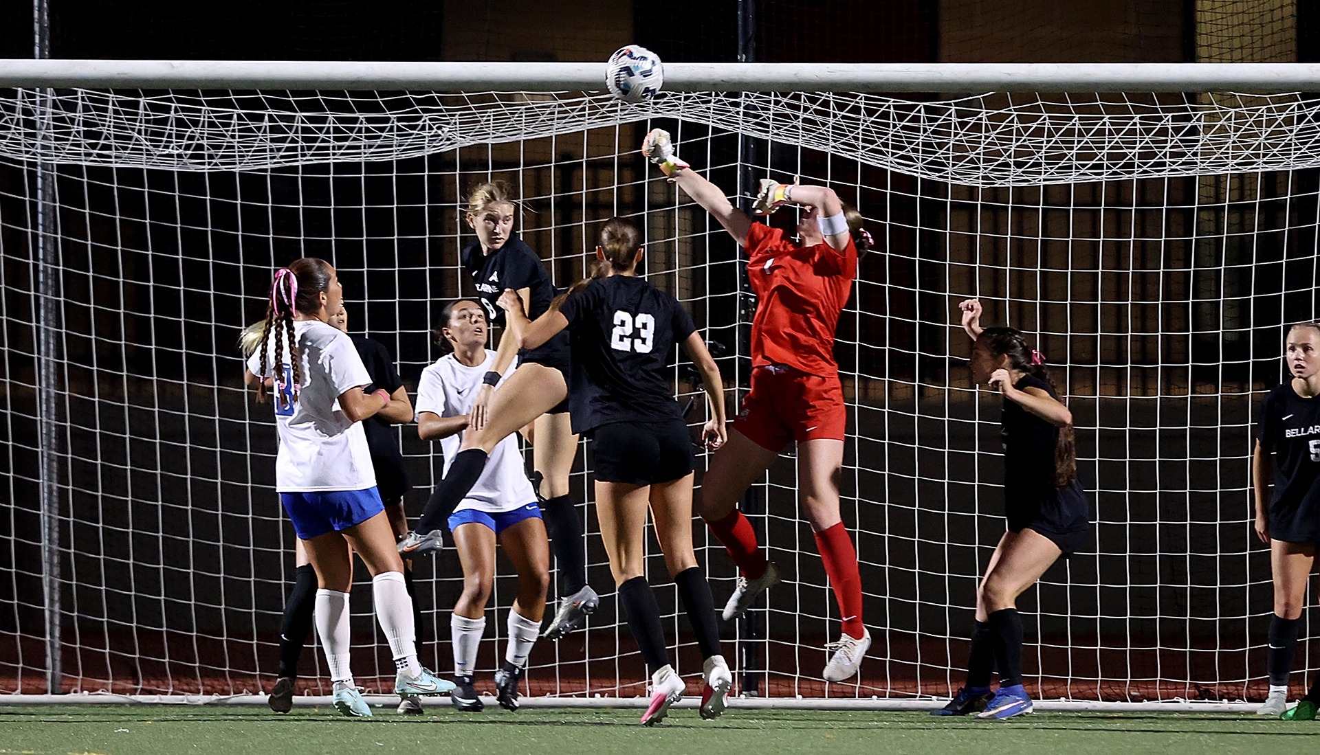 Anna Jenkins deflects a corner kick against West Florida.