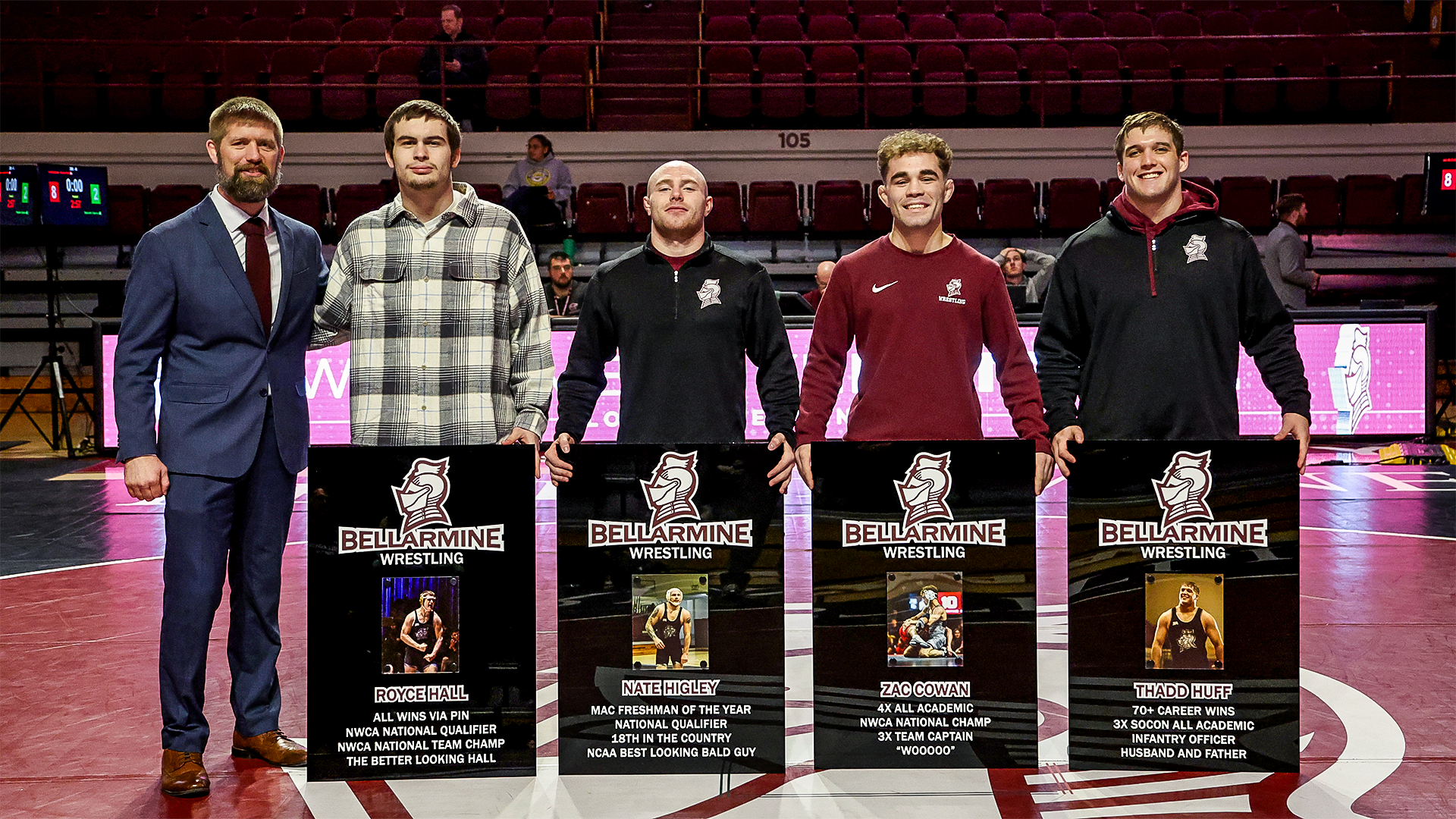 Ned Shuck with seniors Royce Hall, Nate Higley, Zac Cowan and Thadd Huff