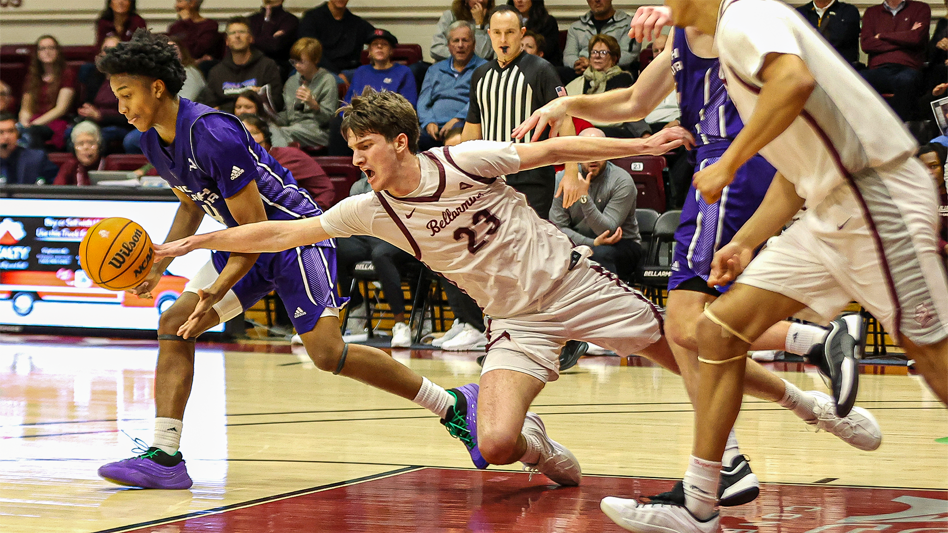 Sam Donald dives for a loose ball against North Alabama