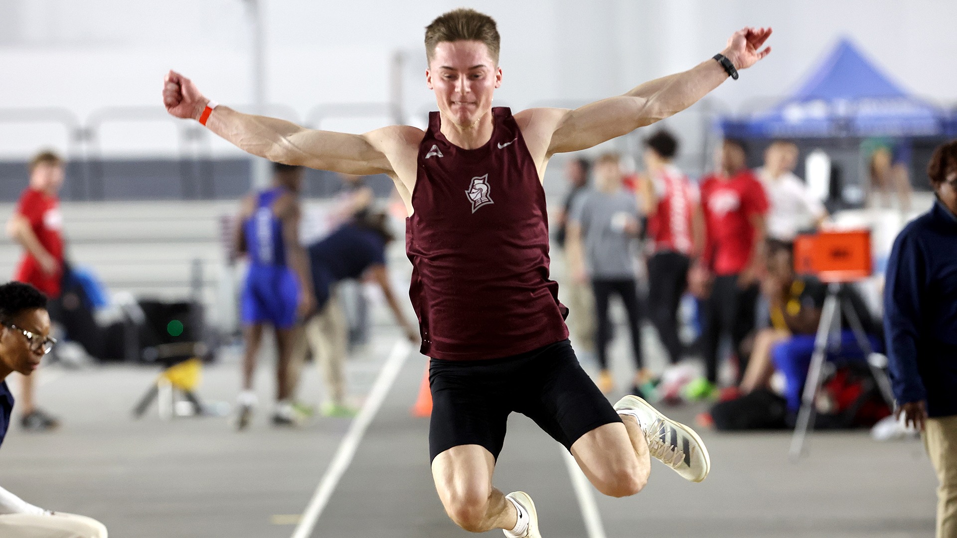 Zac Hutslar competes in the long jump in a meet this season.
