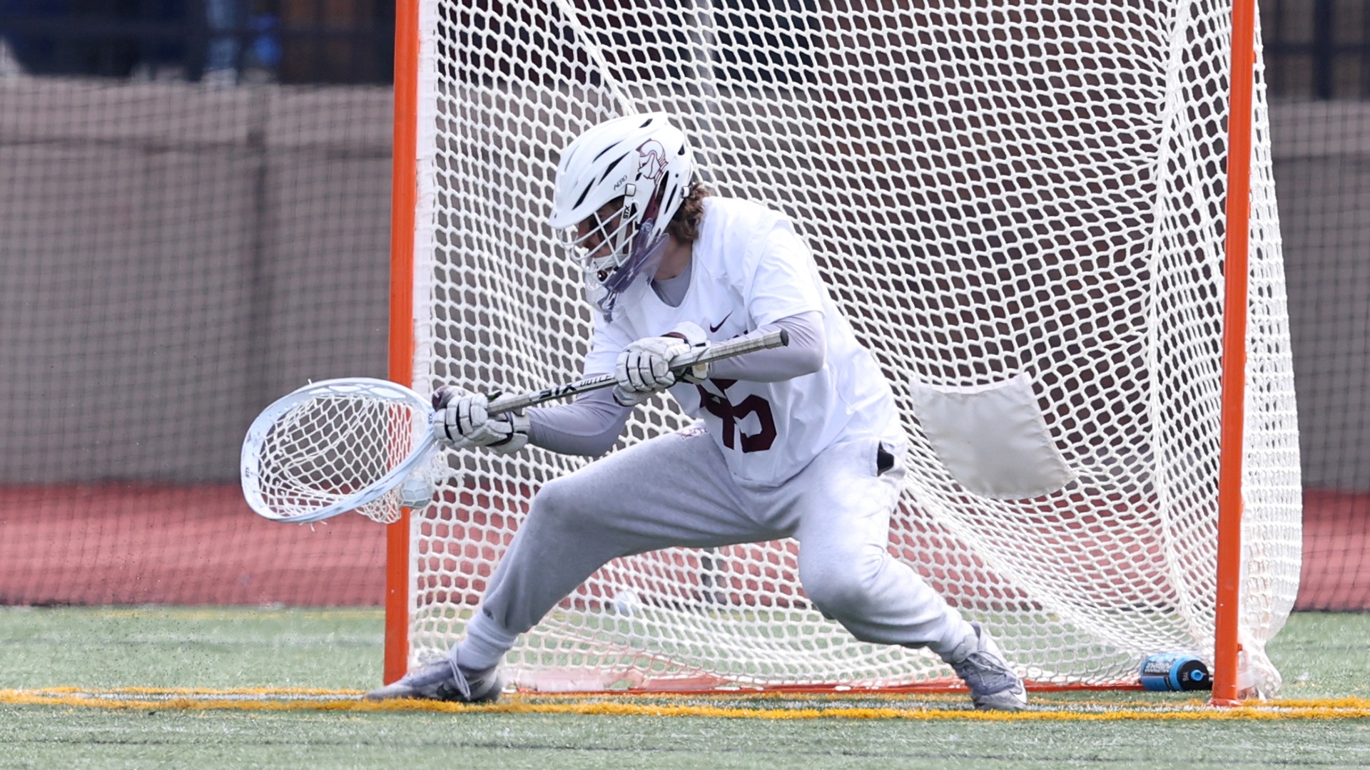 Nolan Hudnut makes a save against LIU.