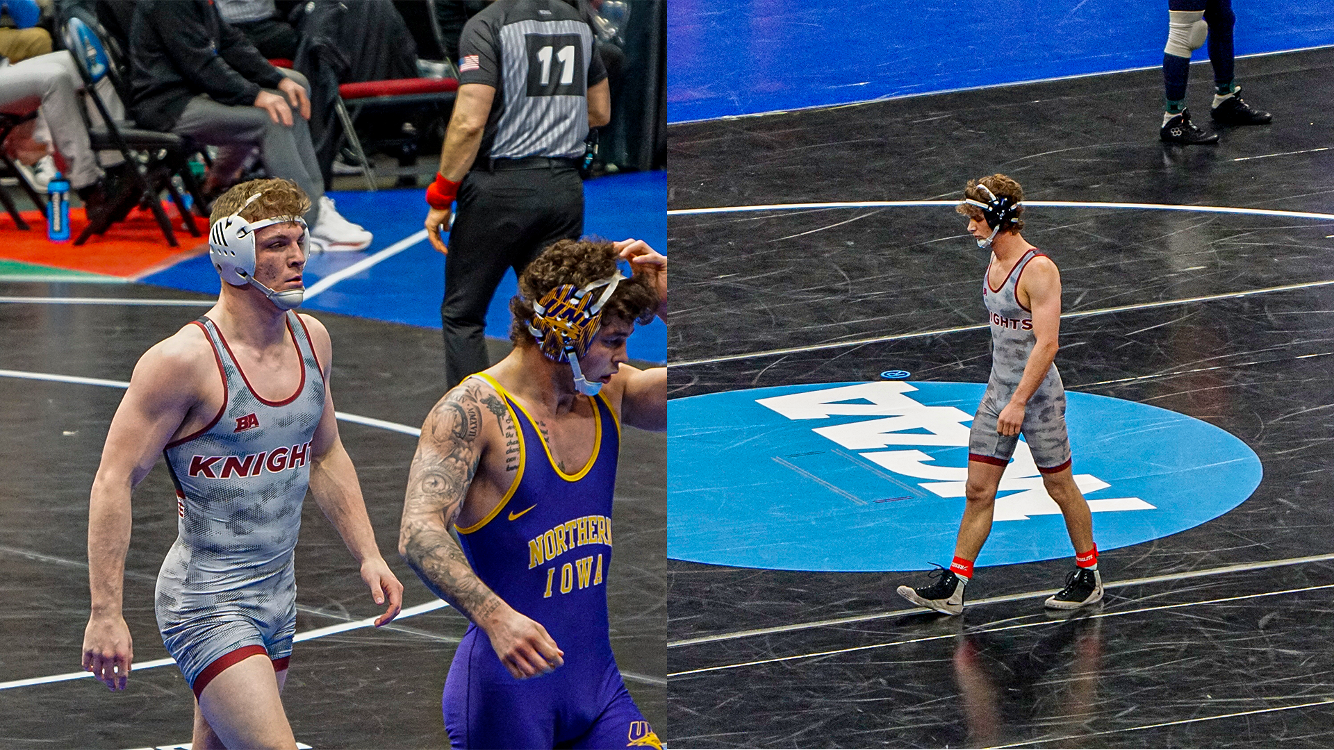 Grant O'Dell and Jeb Prechtel on the mat at the 2025-26 NCAA Division I Wrestling National Championships