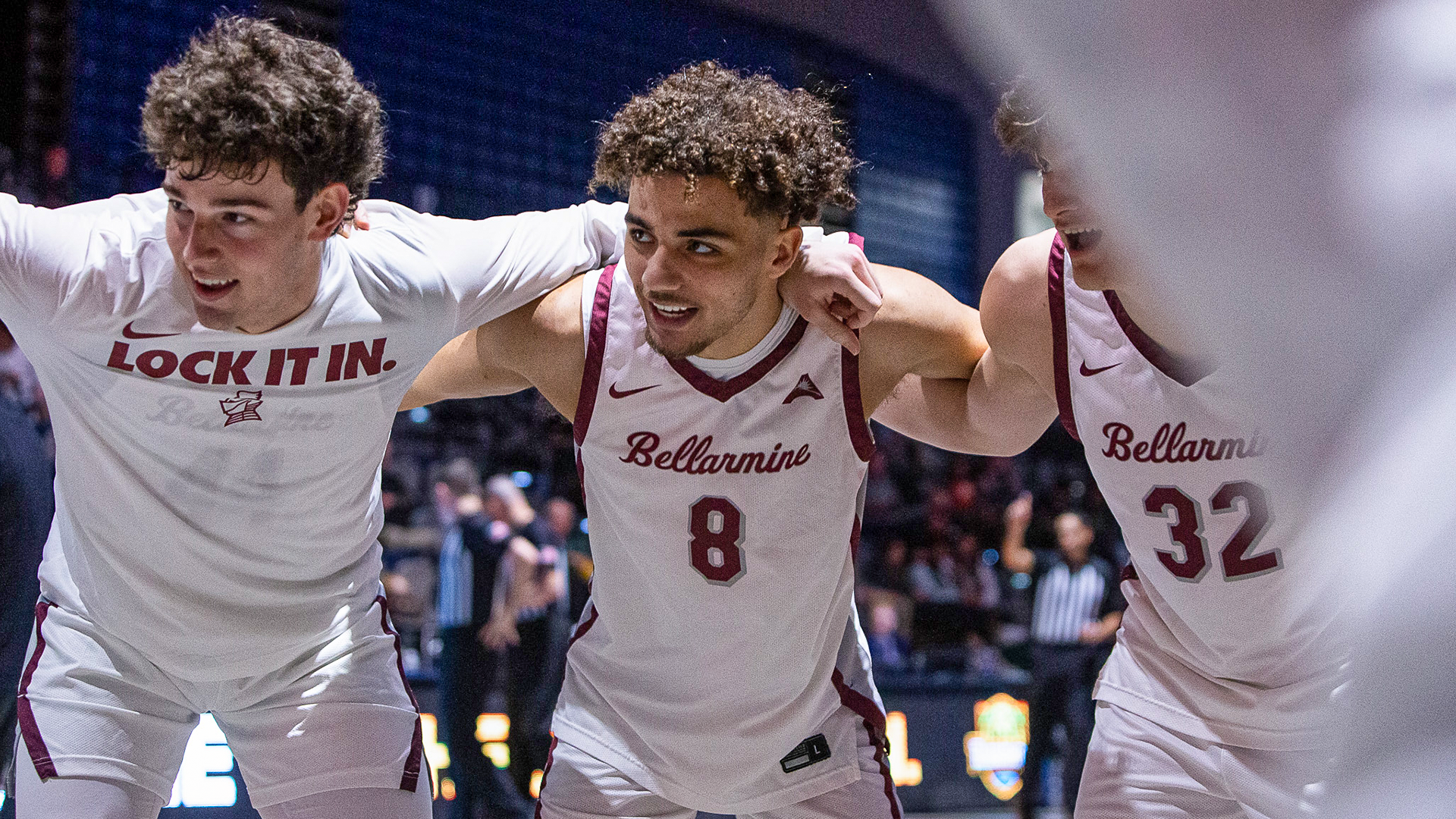 Jacob Wassler and Kenyon Goodin in the pregame huddle against Jacksonville at the ASUN Championship