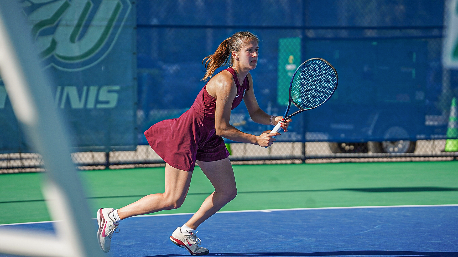 Nikola Kollaritsch moves in for a ball against North Florida at the ASUN Championships