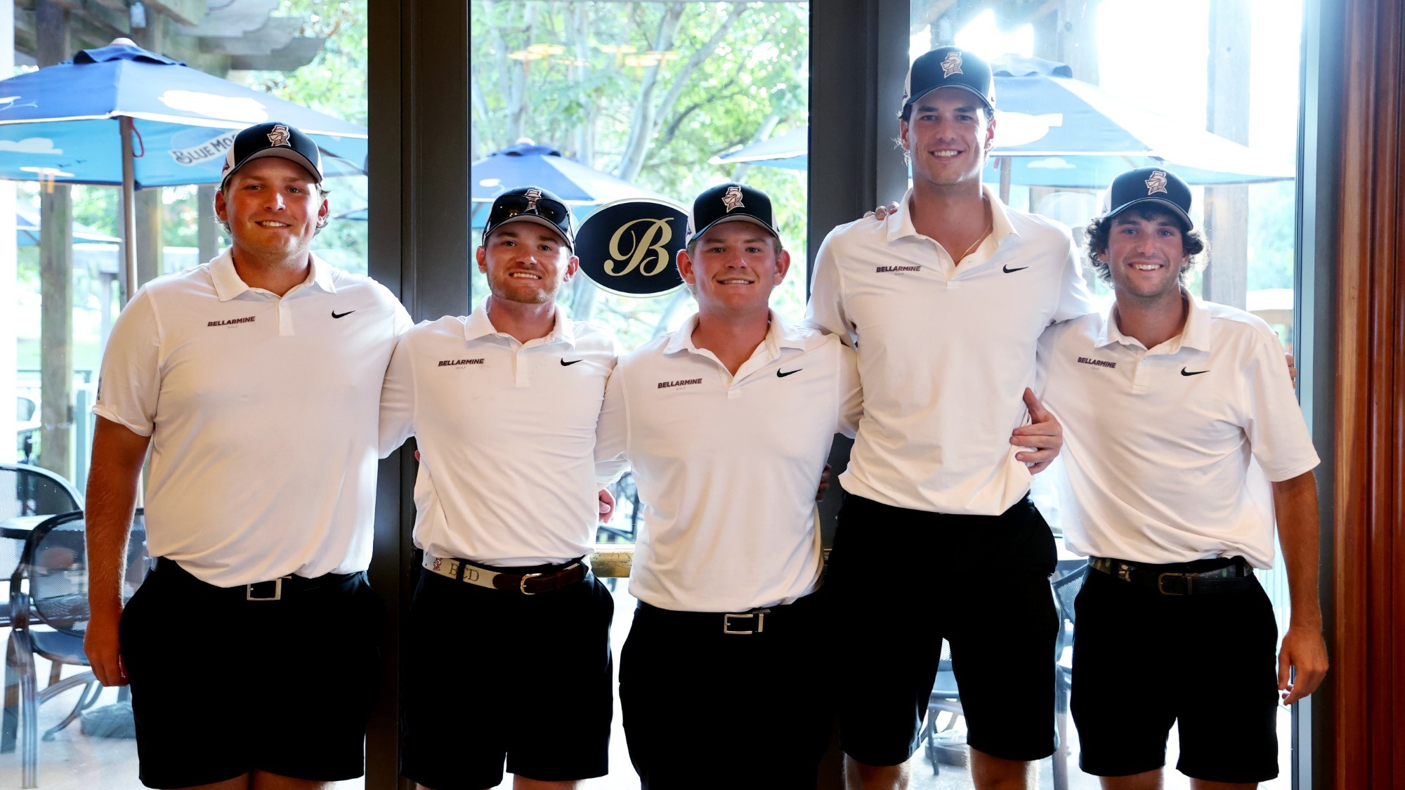 Men's golf players Riley Bender, Ben Davenport, Max Terrell, Graydon Laughlin and Ben Wulkopft at the Chaney-Denham-Landrum Shootout