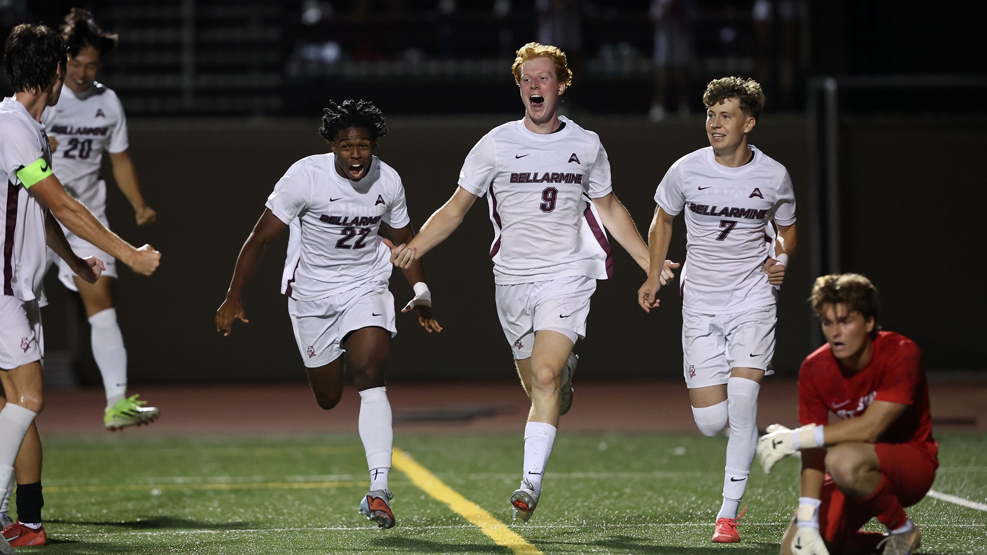 Teddy Franke celebrates a goal against Stetson.
