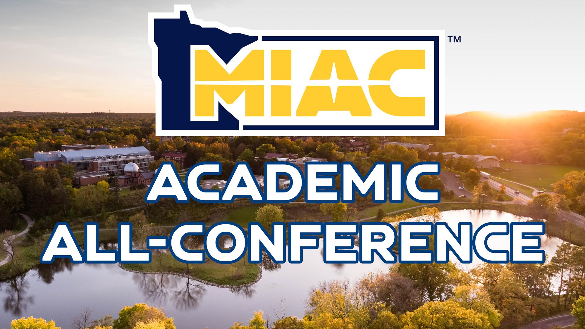 MIAC Logo with the words Academic All-Conference overlayed over aerial photo of campus