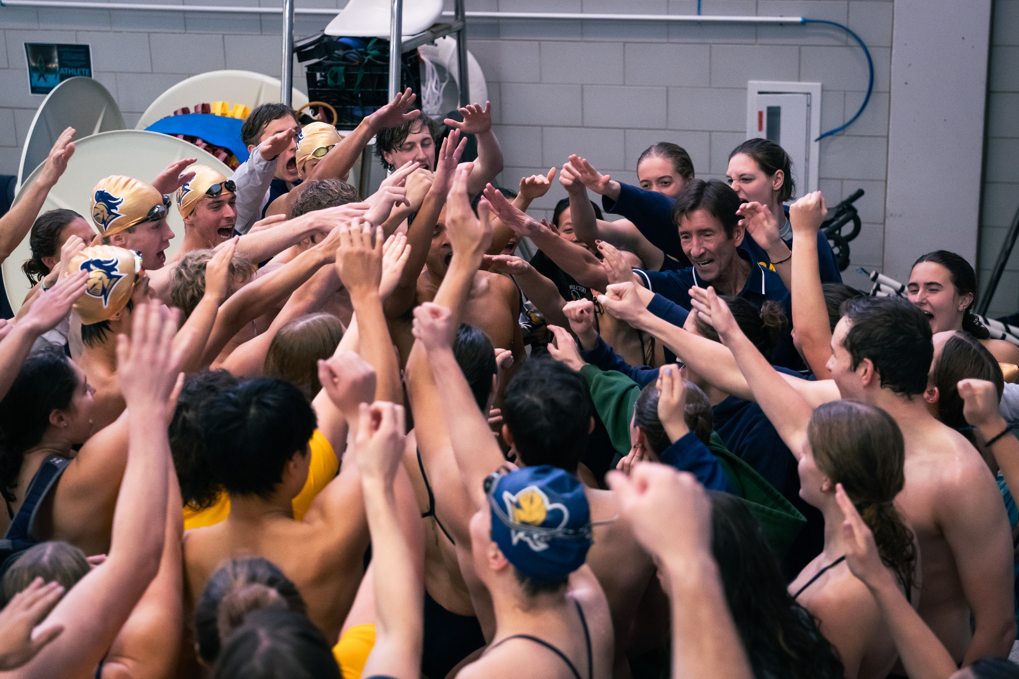 The Knights pre-meet huddle