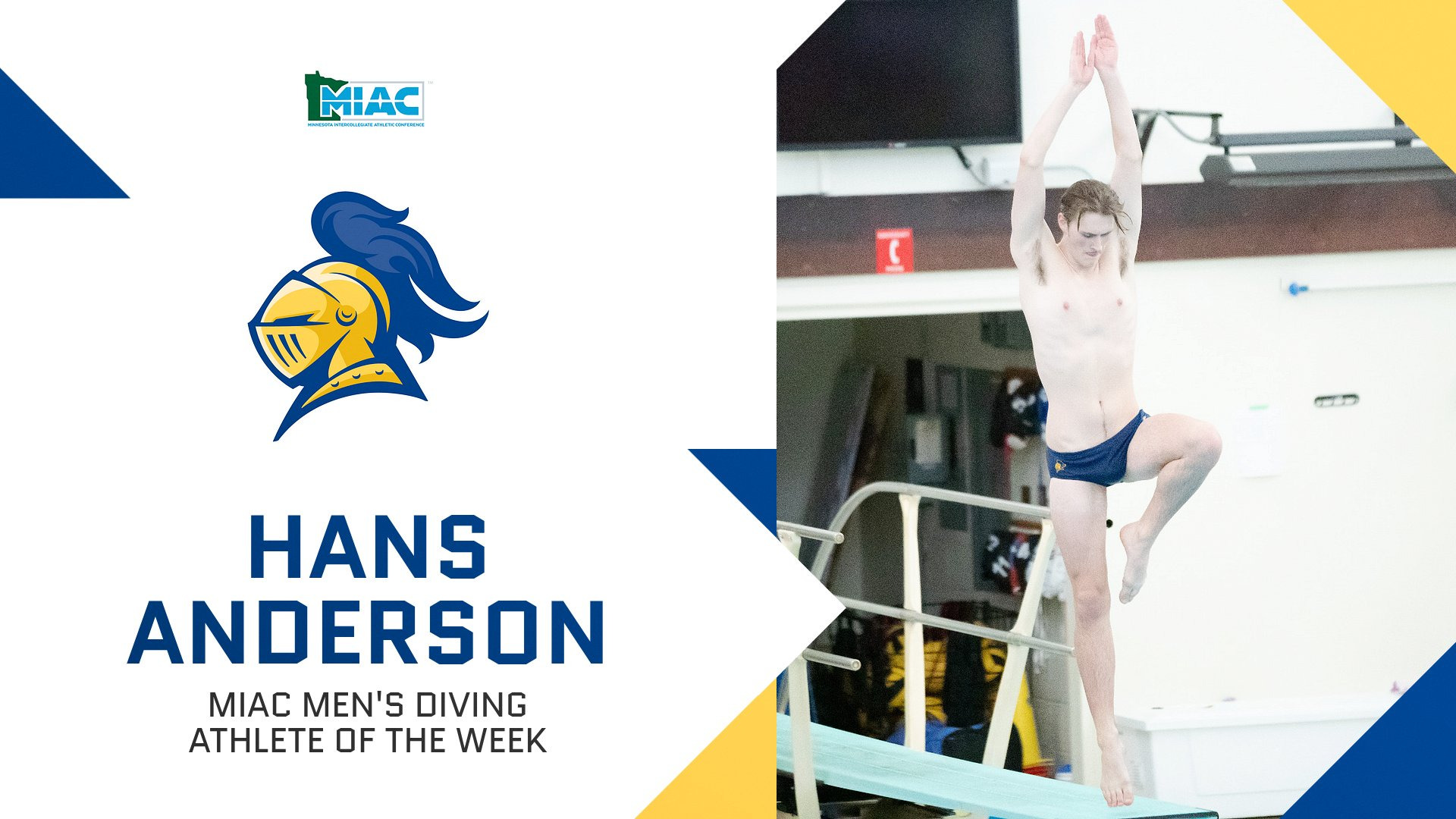 Hans Anderson preparing to dive; text reads, 