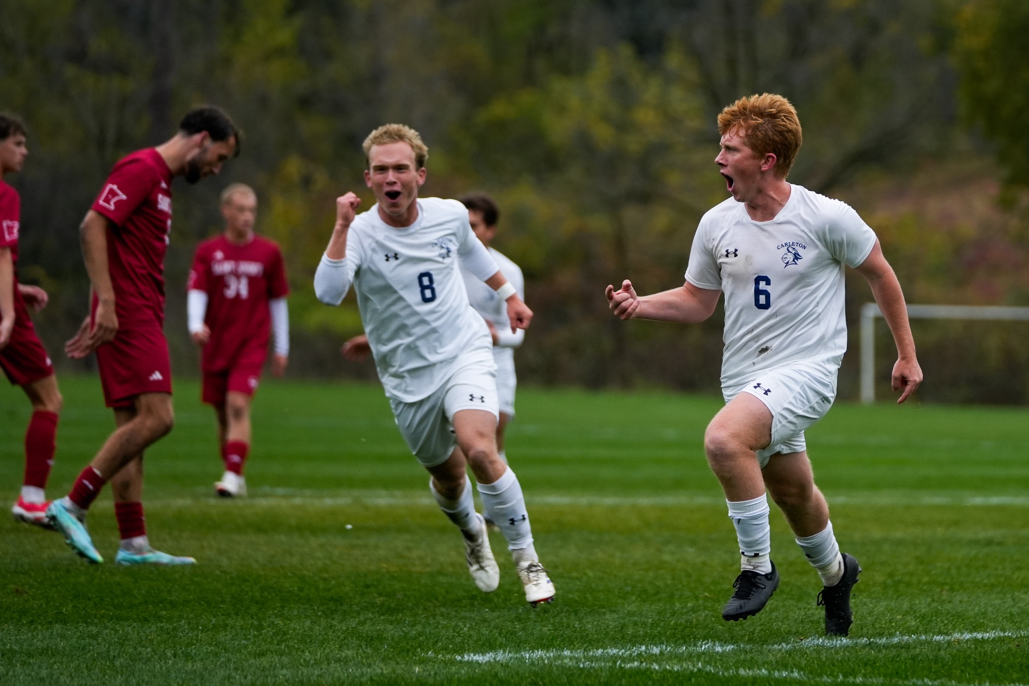 Felix Shapiro and Briggs Priem celebrate Priem's goal