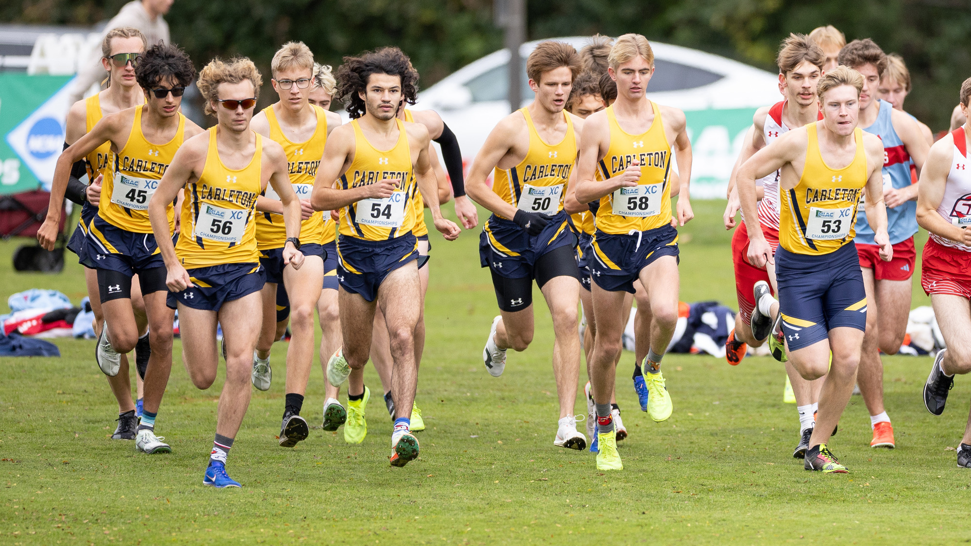 The Knights sprint off the start line. 