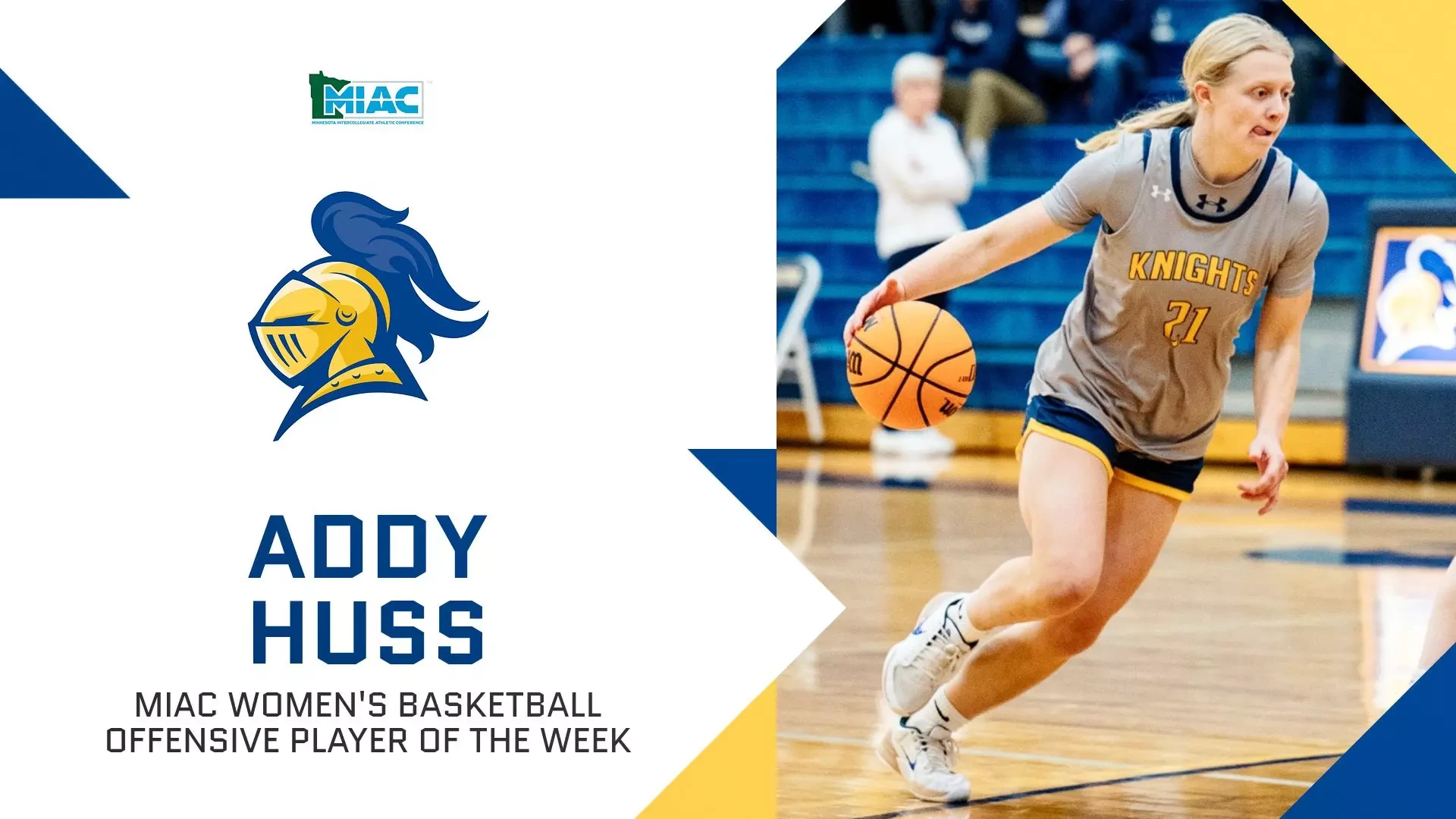 Addy Huss dribbling; text reads, 