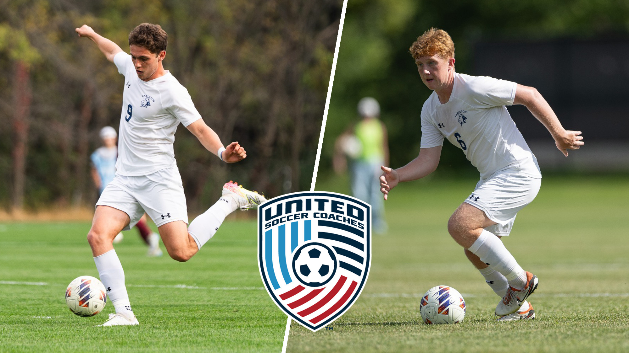 game action photos of Ben Pennell and Briggs Priem overlaid with United Soccer Coaches logo