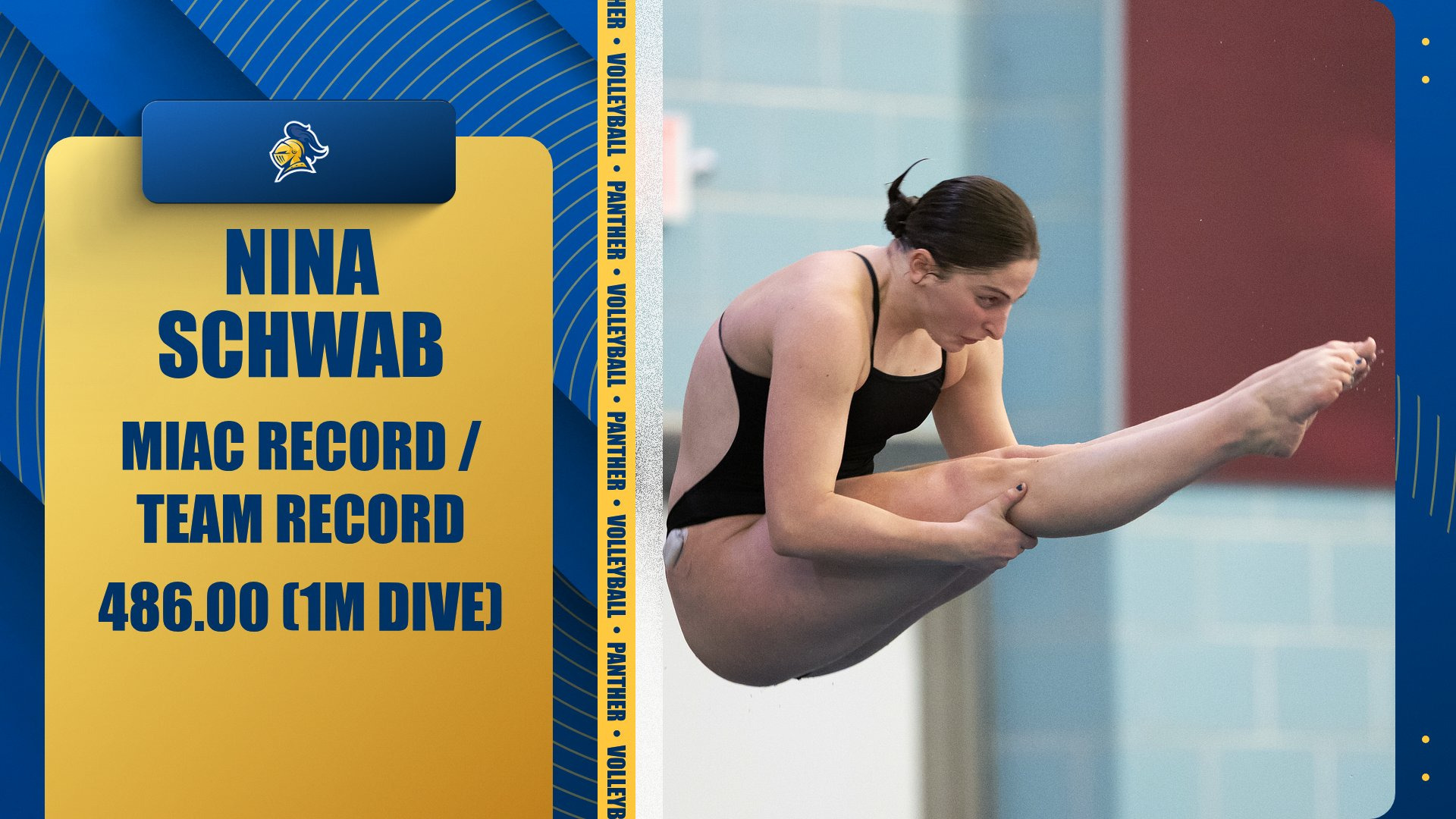 Nina Schwab in the pike position; text reads, 