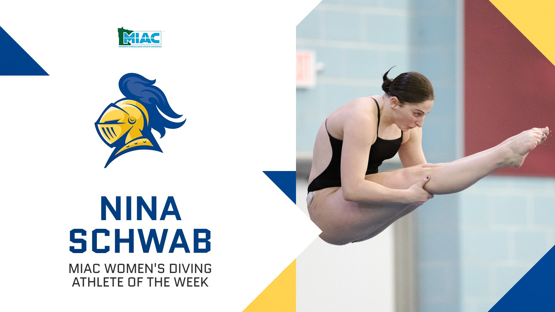 Nina Schwab in the pike position; text reads, 