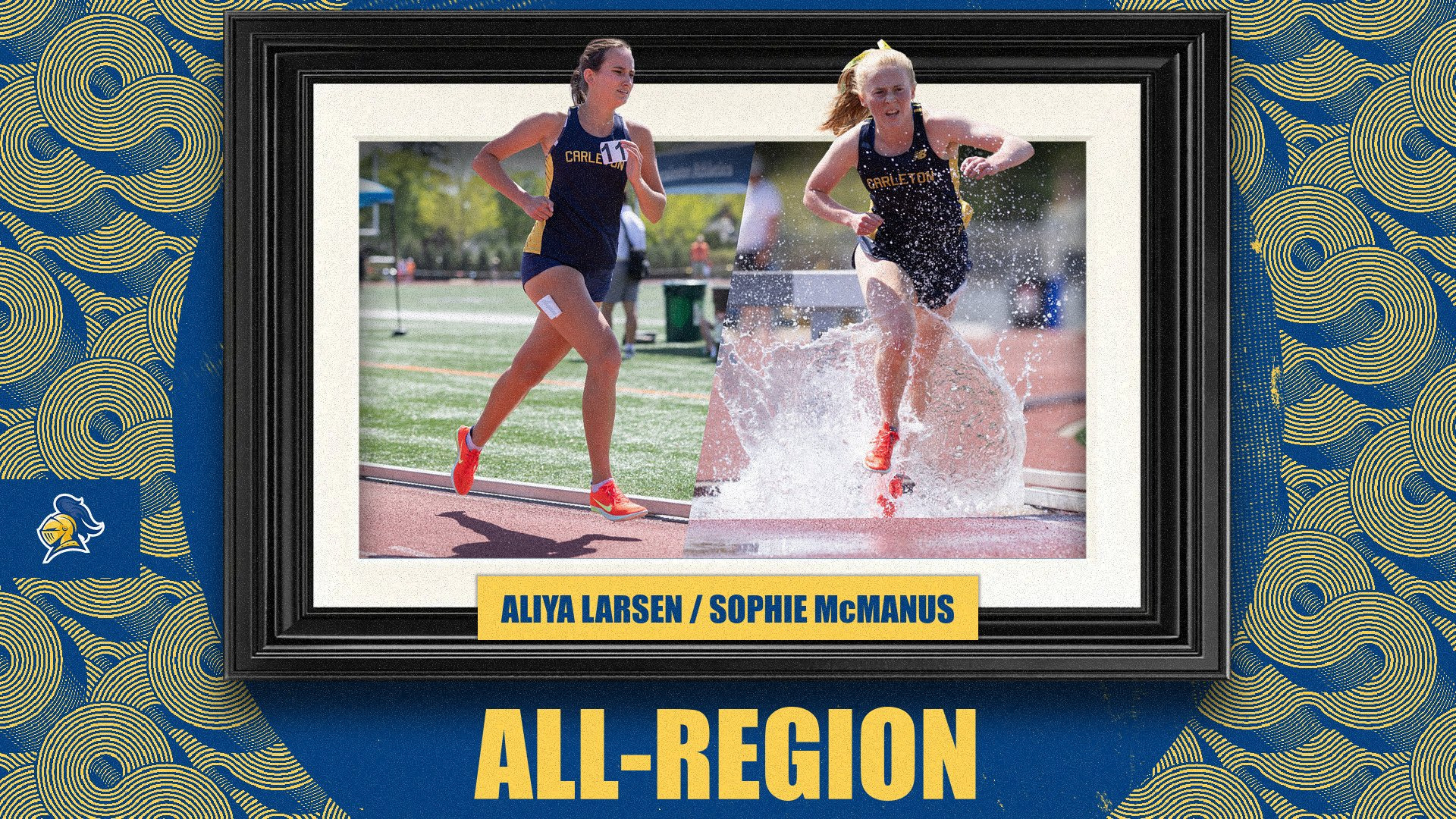 Aliya Larsen and Sophie McManus racing; text reads, 