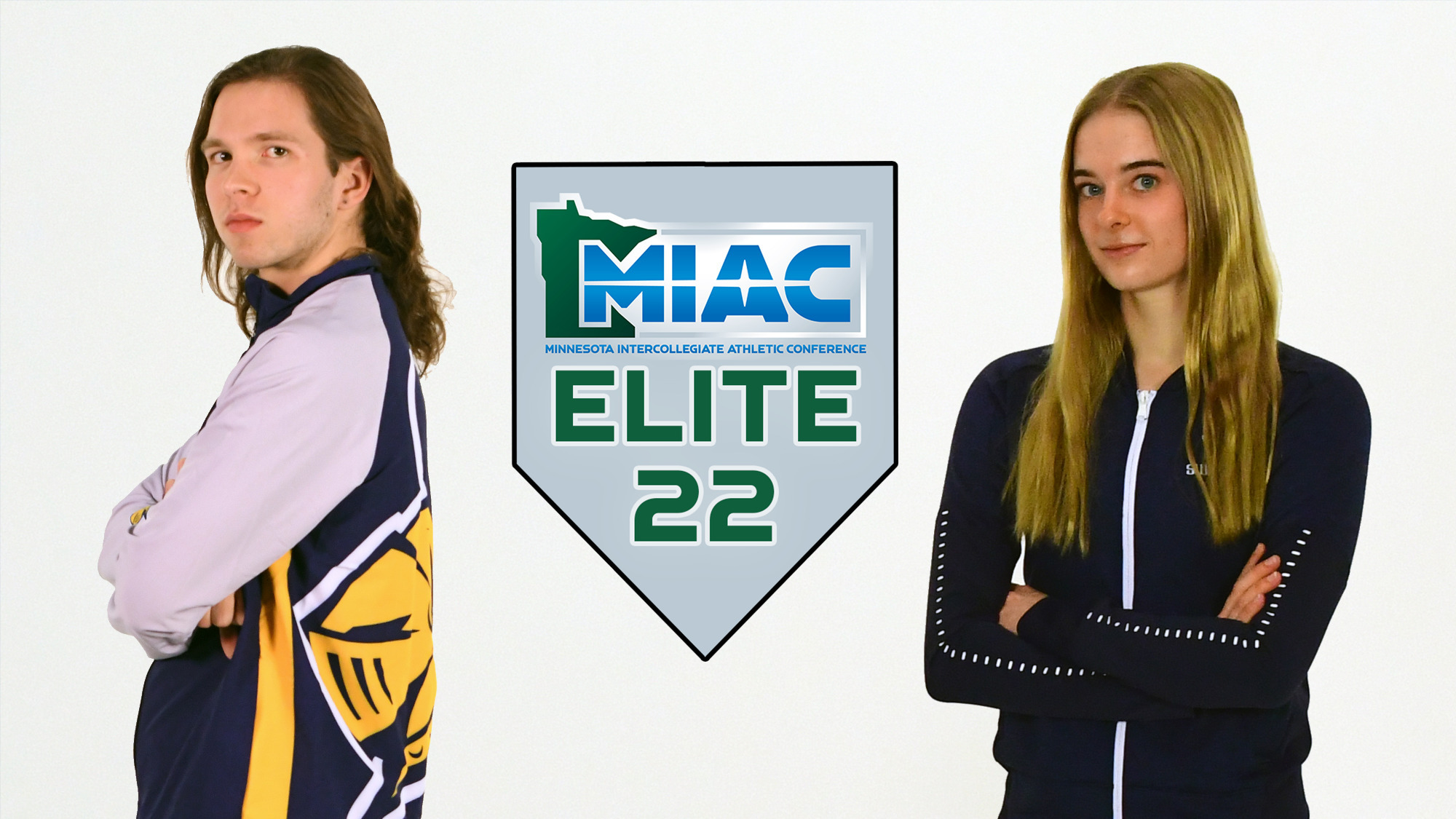 Jackson Rankin and Hailey Westrup pose with arms crossed. Image includes MIAC Elite 22 logo.