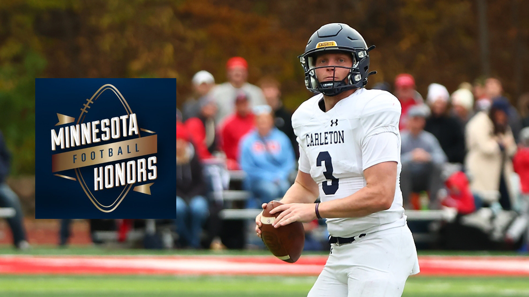 Jack Curtis preparing to throw a pass. Image overlaid with Minnesota Football Honors logo