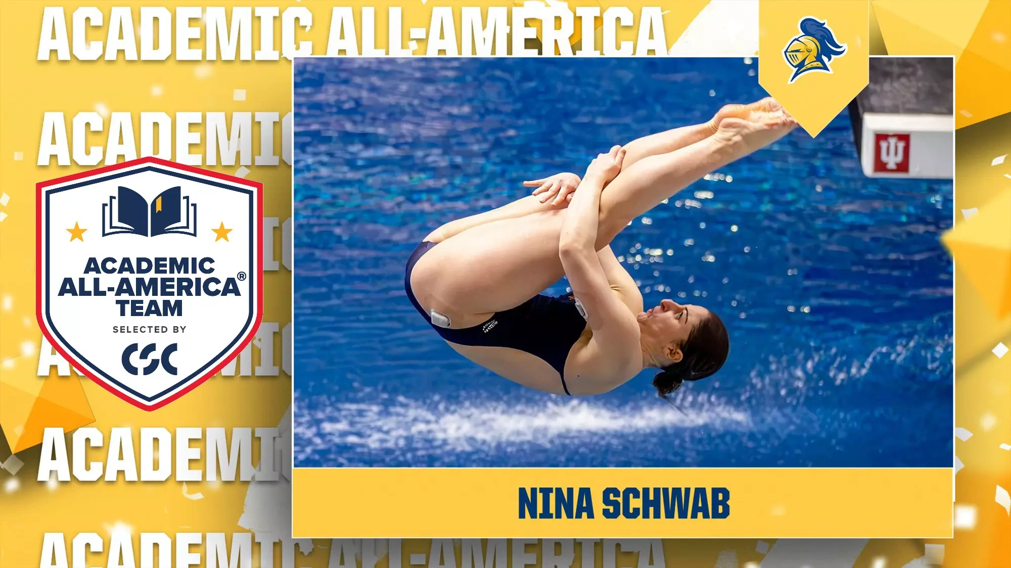 Nina Schwab in the pike position; text reads, 