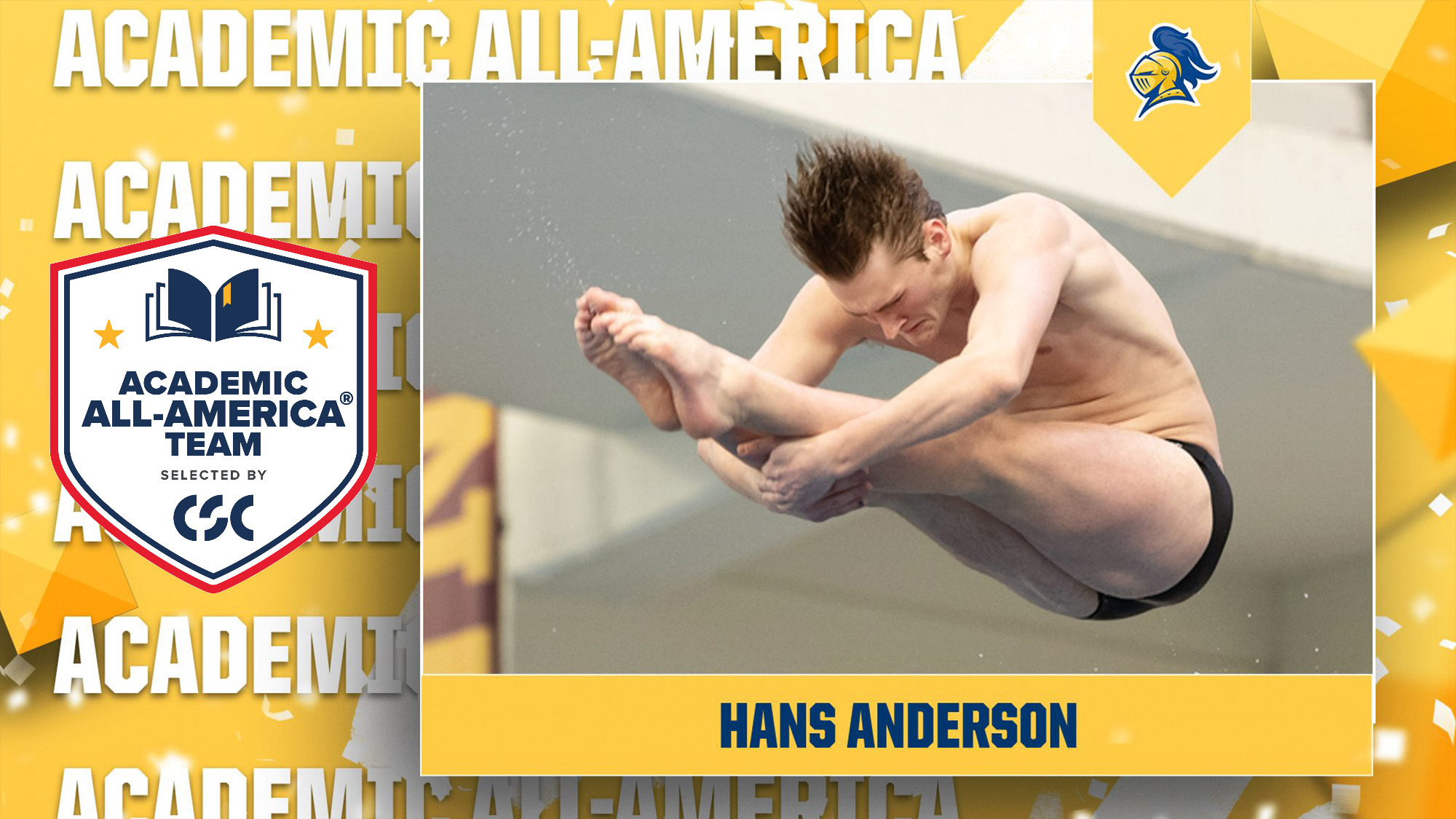 Hans Anderson in the pike position; text reads, 