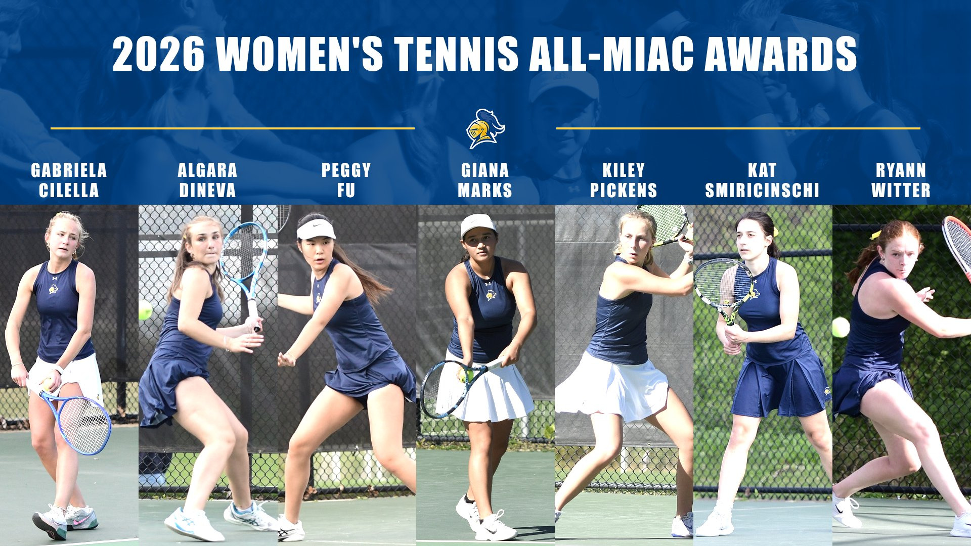 Action photos of Gabriela Cilella, Algara Dineva, Peggy Fu, Giana Marks, Kiley Pickens, Kat Smiricinschi, and Ryann Witter; text reads, 