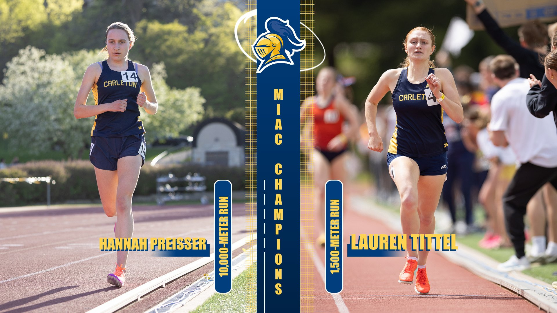 Hannah Preisser and Lauren Tittel running races; text reads, 