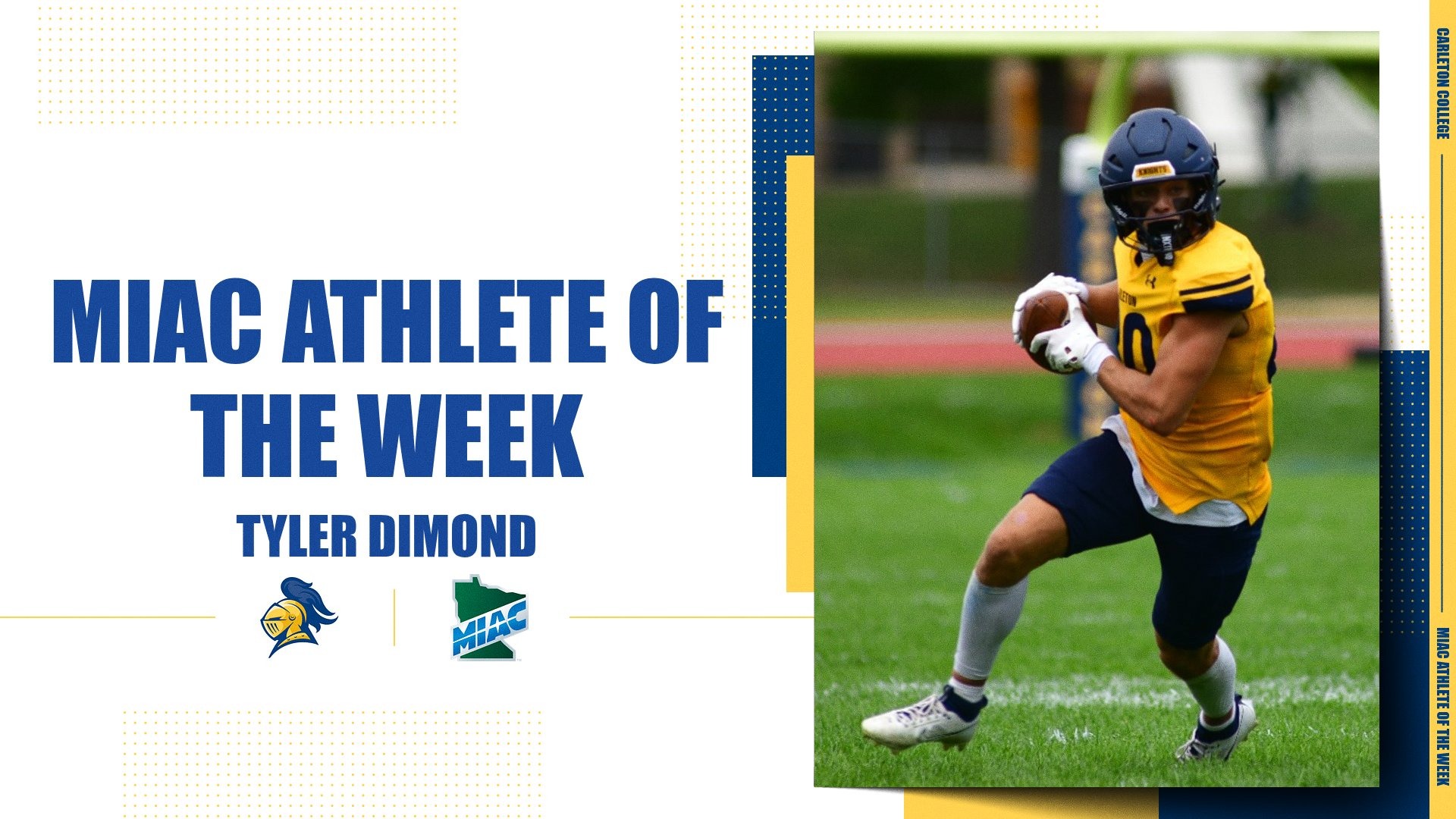 Tyler Dimond runs upfield in a graphic for MIAC Player of the Week