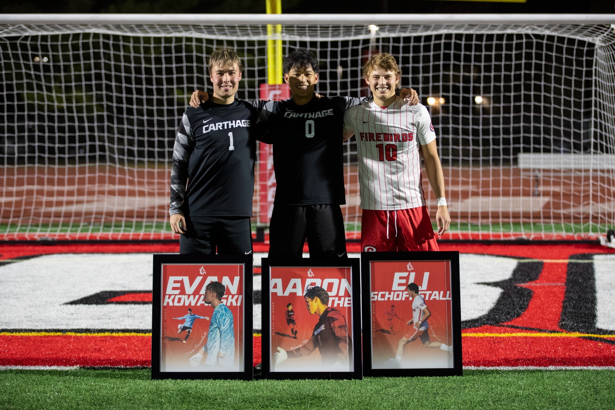 The 2025 men's soccer seniors pose for their photo on Senior Day