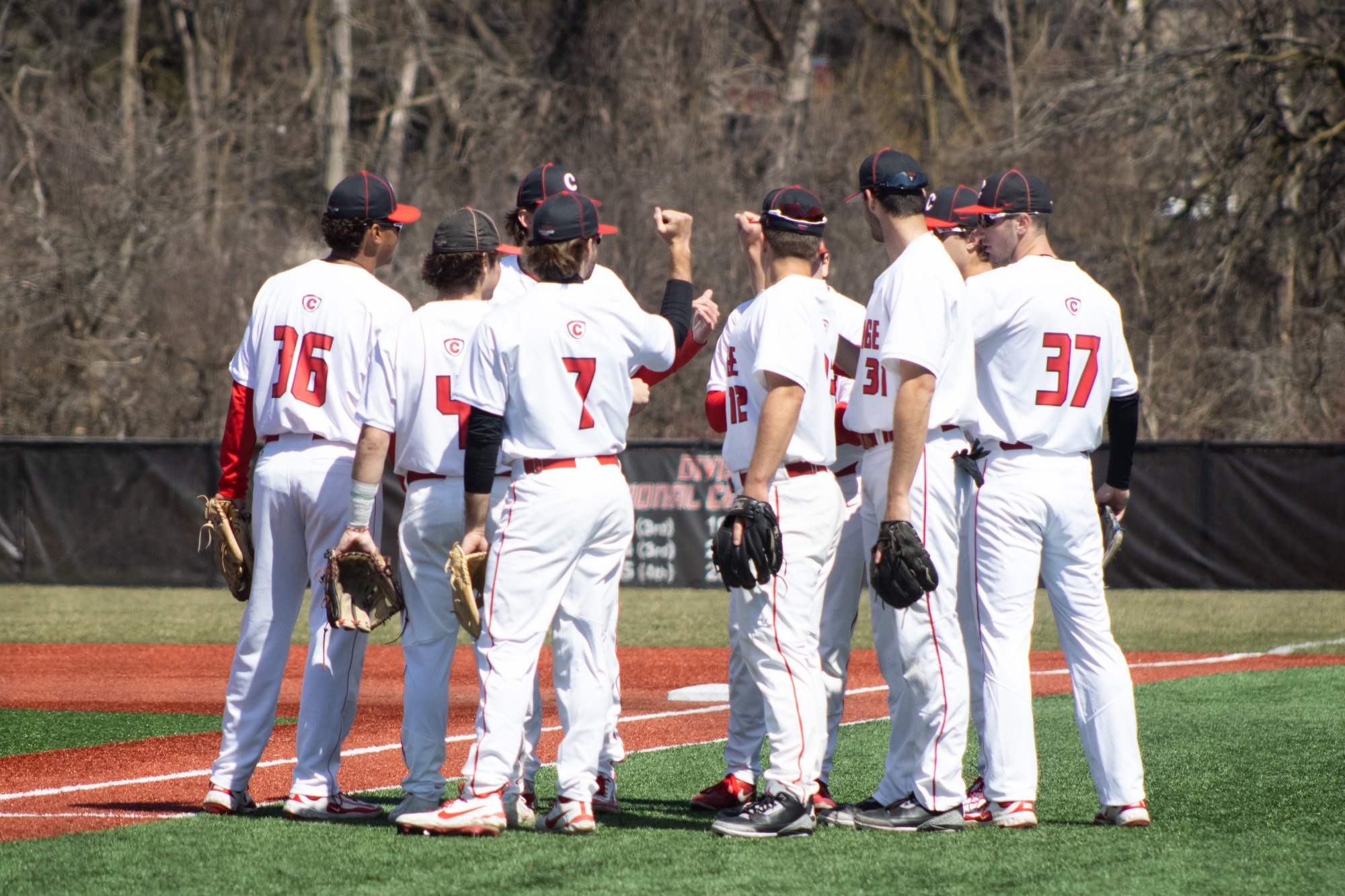 The baseball gathers before taking the field 