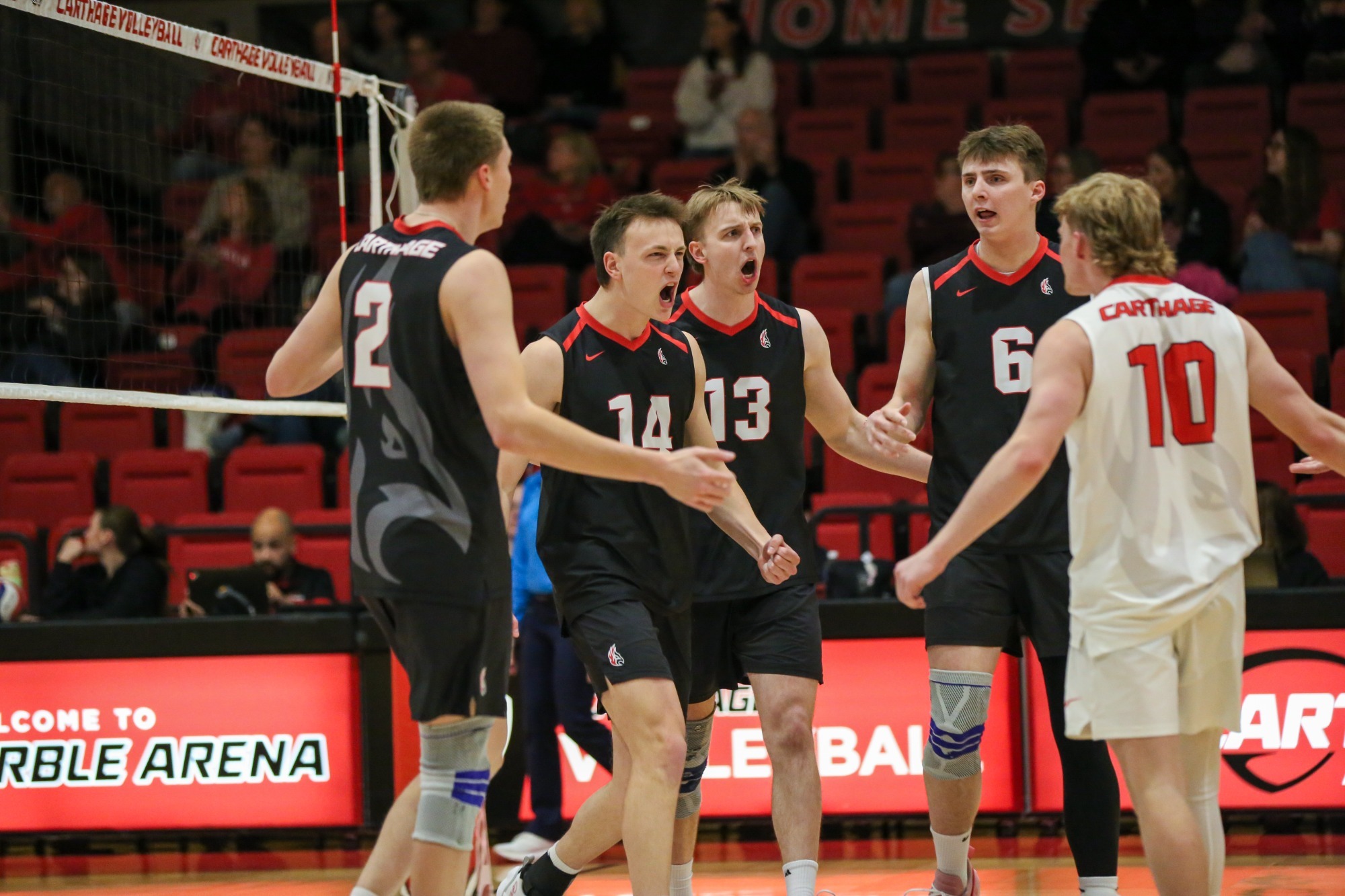 Men's volleyball celebrates a point won